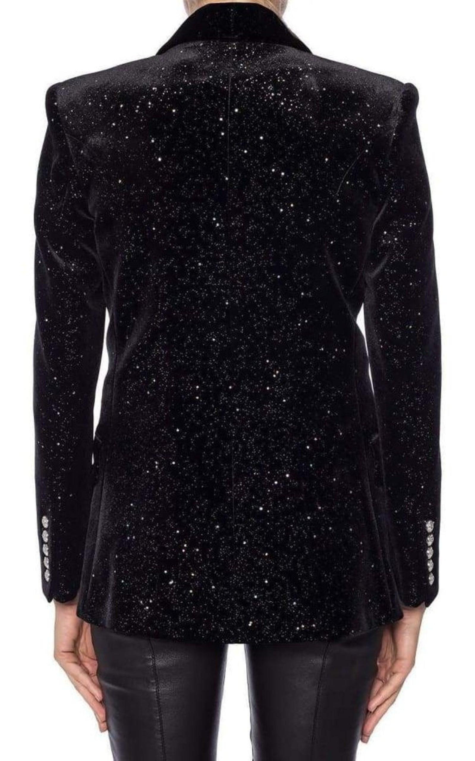 Glittered Velvet Double Breasted Blazer - 4