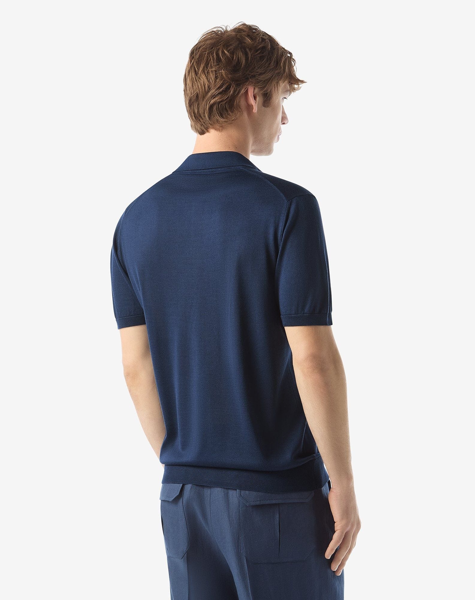 China blue pure silk button-up polo - 3
