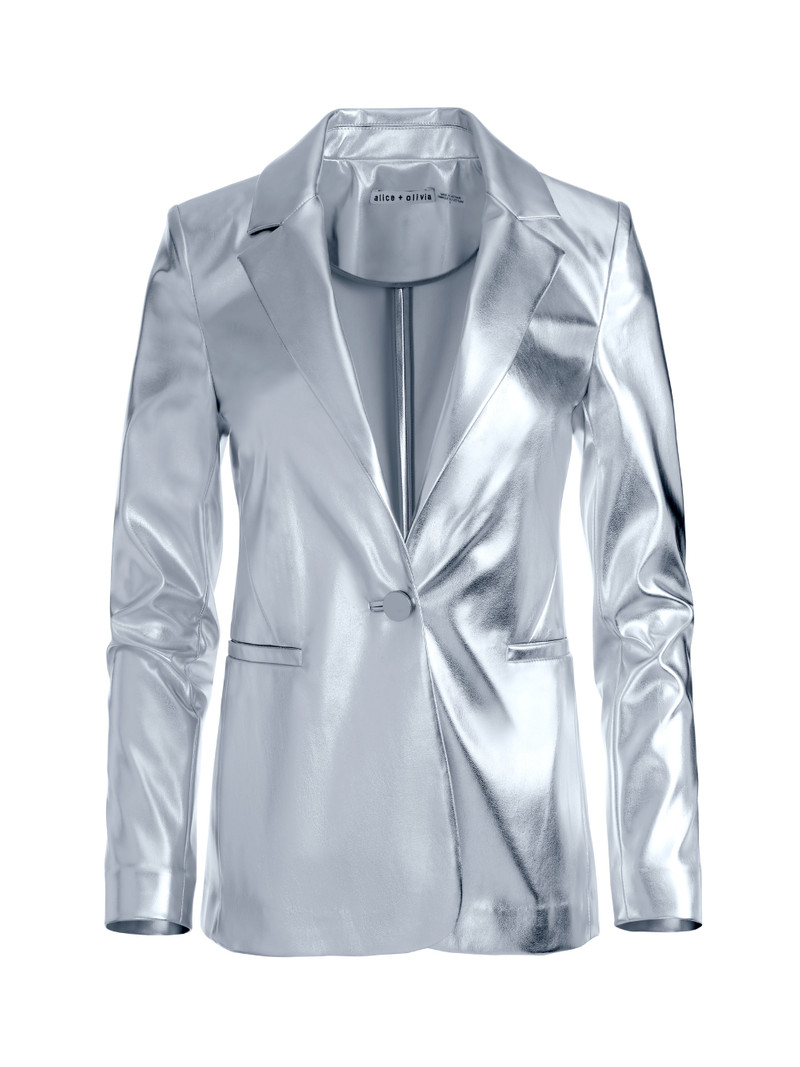 Alice + Olivia MACEY METALLIC VEGAN LEATHER BLAZER outlook