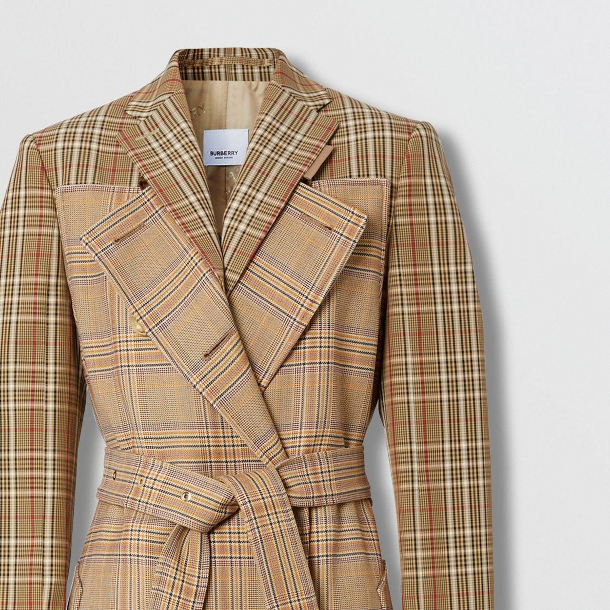 Contrast Check Wool Cotton Trench Coat - 7