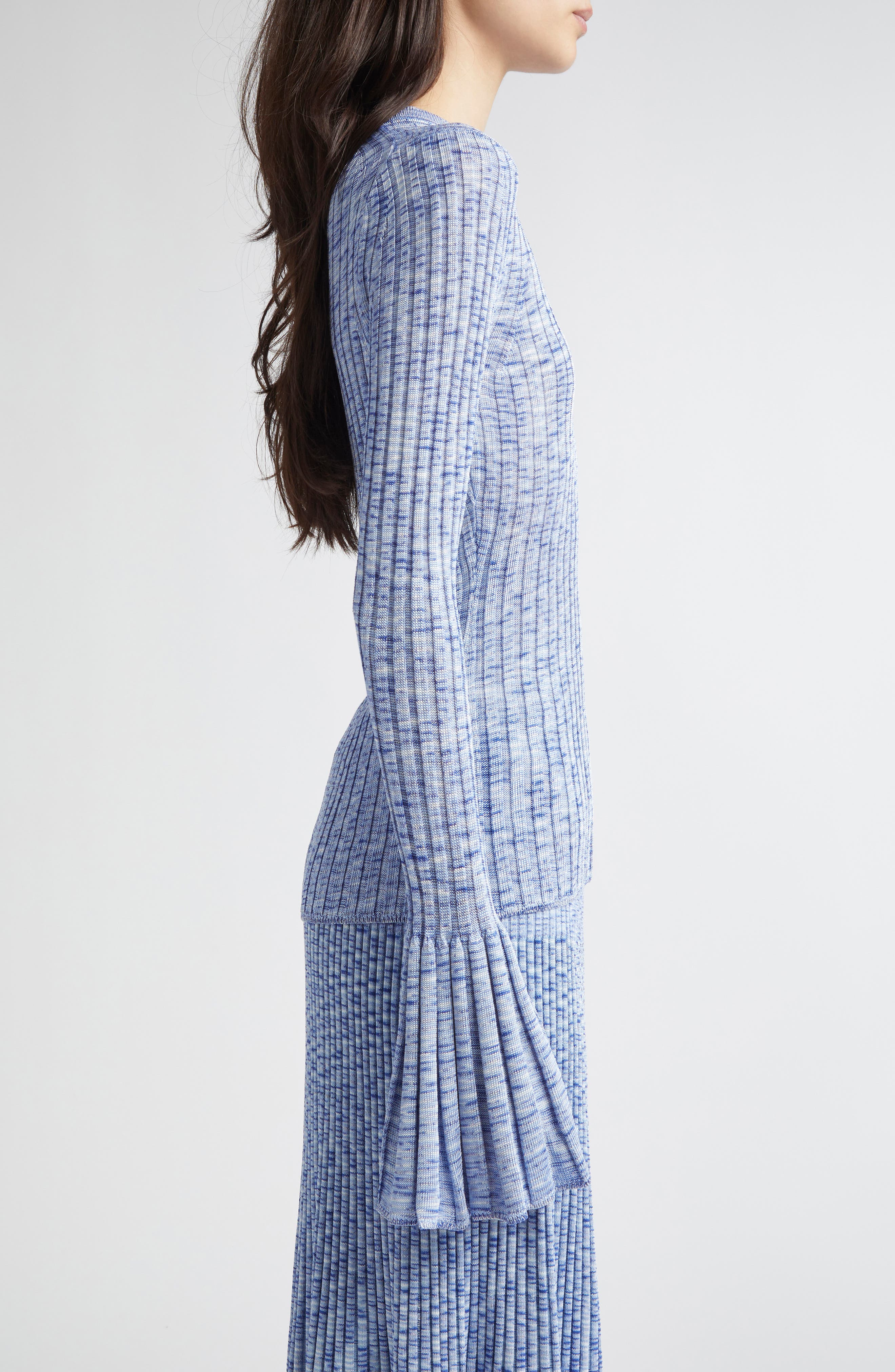 Zimmermann Hypotic Bell Sleeve Mouliné Rib Sweater in Blue Multi at Nordstrom - 4