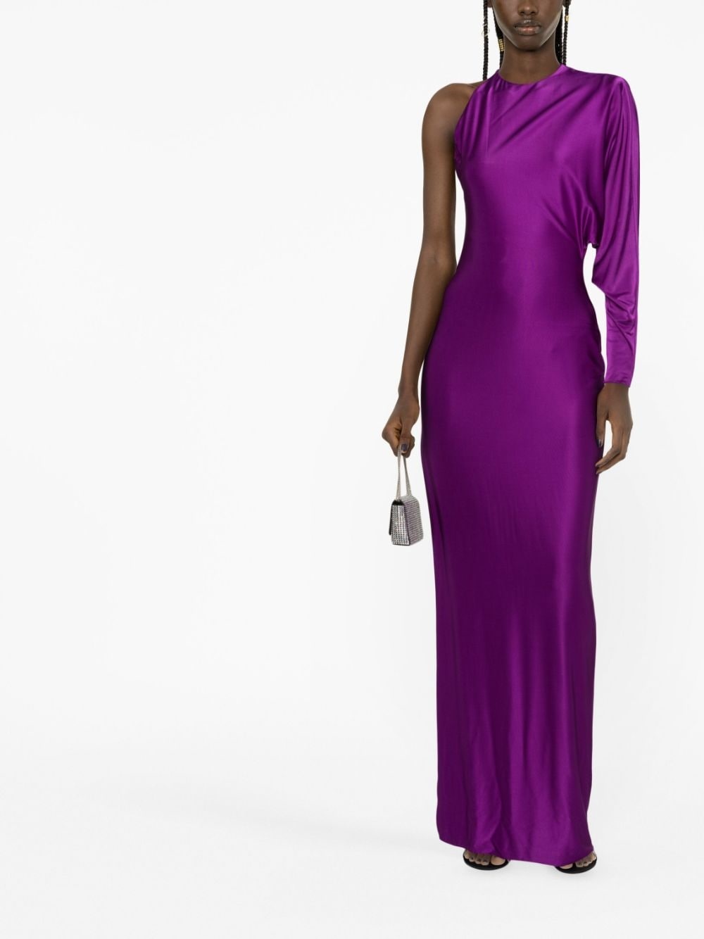 off-shoulder satin-finish gown - 2