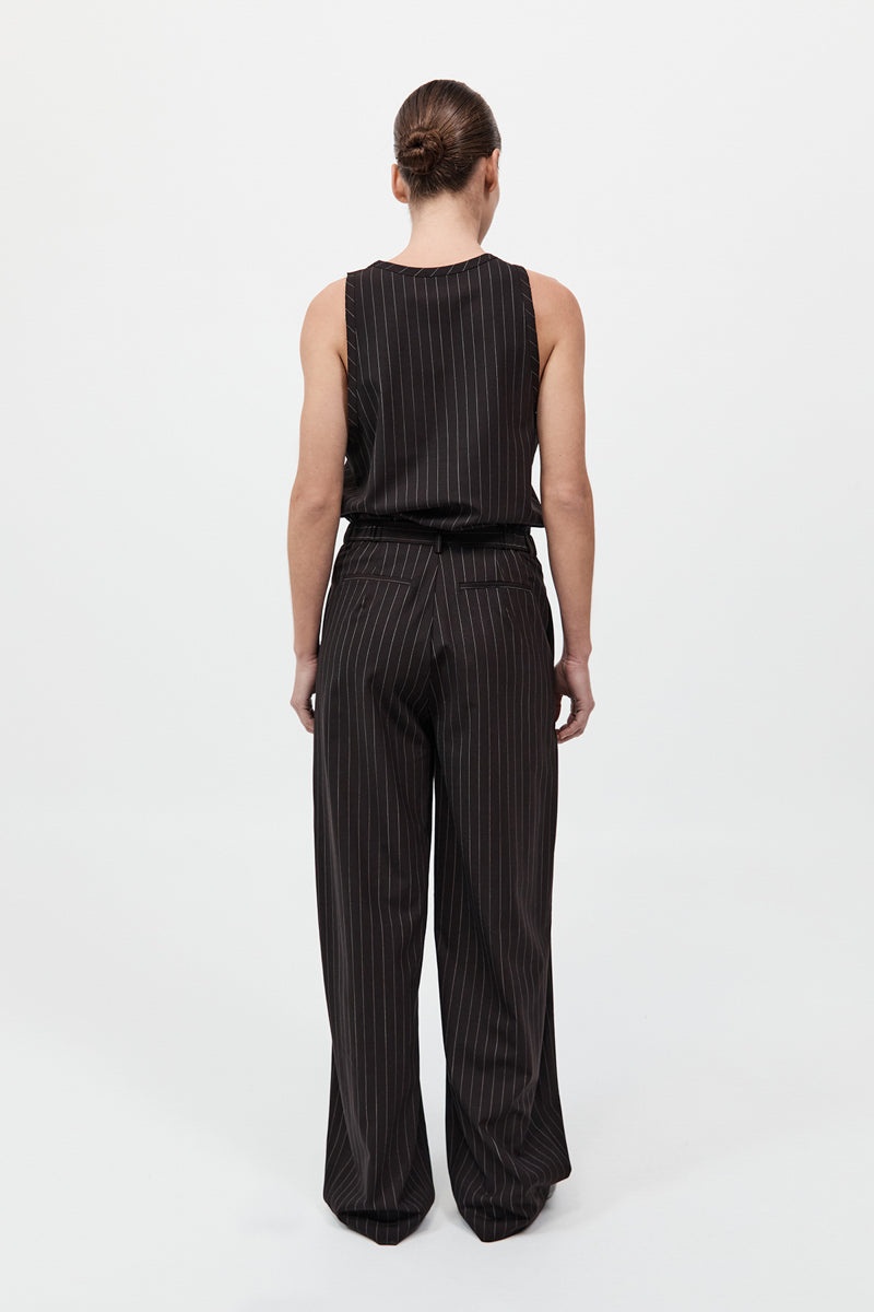 Wool Pinstripe Tapered Pants - Mahogany Stripe - 6