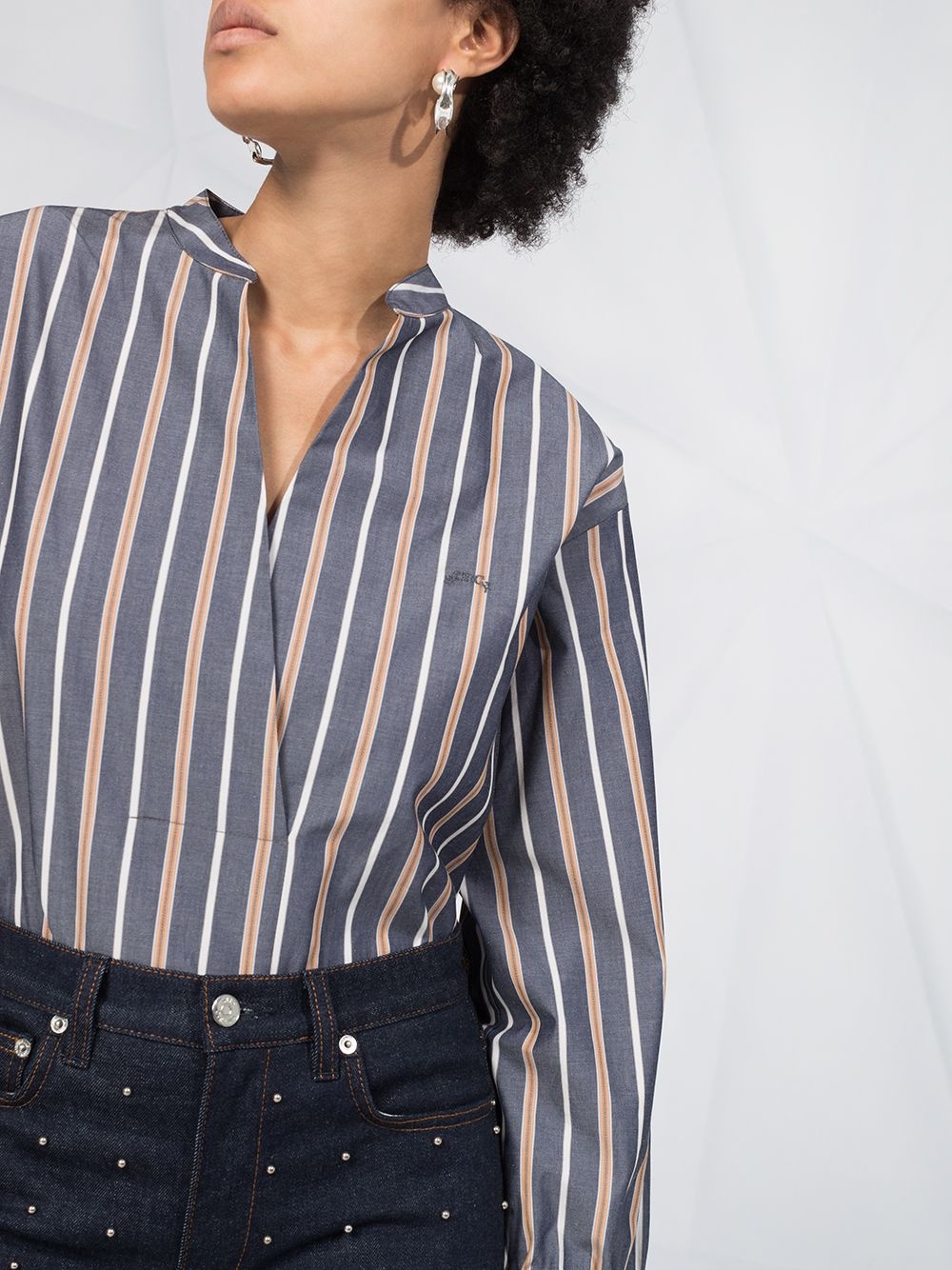 vertical stripe curved hem shirt - 5