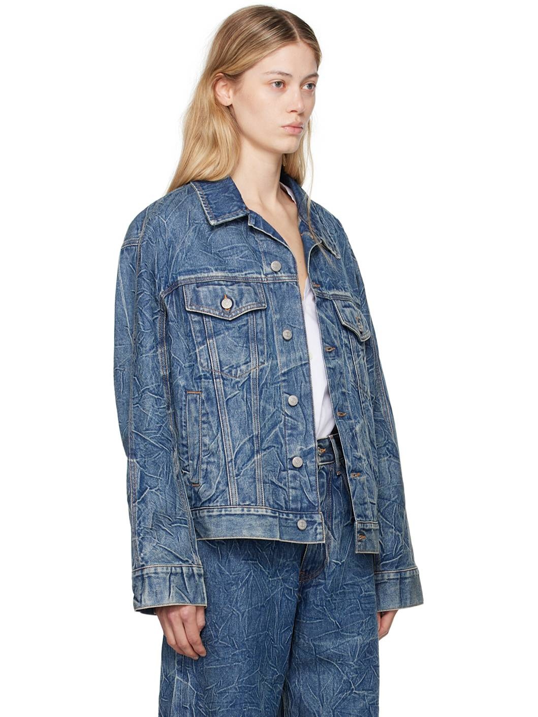 Blue Crinkled Denim Jacket - 2
