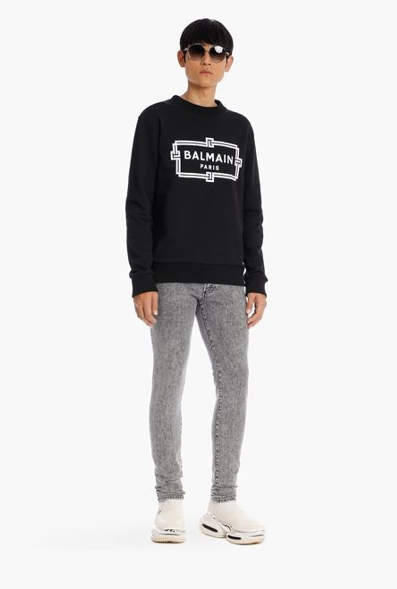 Balmain Black and white cotton sweatshirt with flocked white Balmain logo outlook
