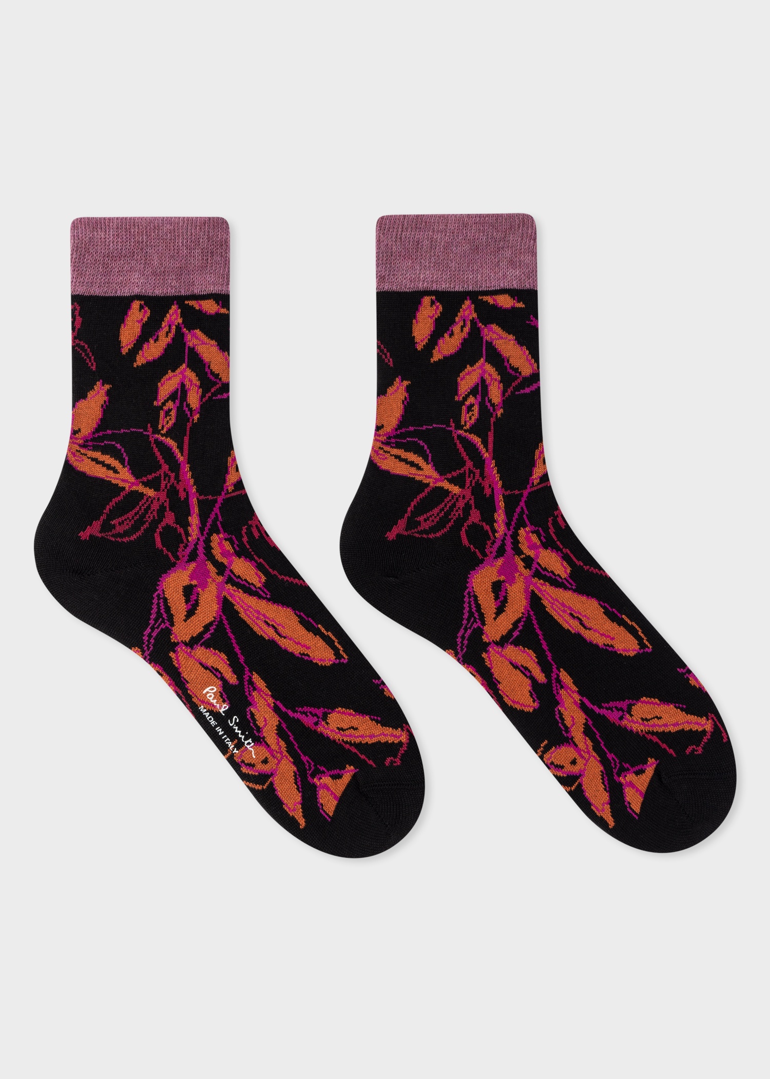 Women's Black Cotton-Blend 'Ink Floral' Socks - 2