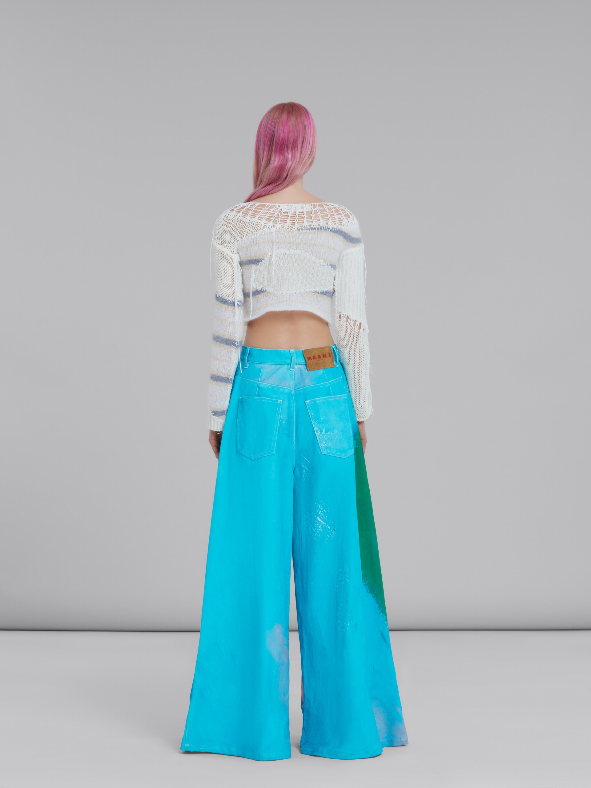 LIGHT BLUE ULTRA-WIDE-LEG TROUSERS WITH RAINBOW PRINT - 3