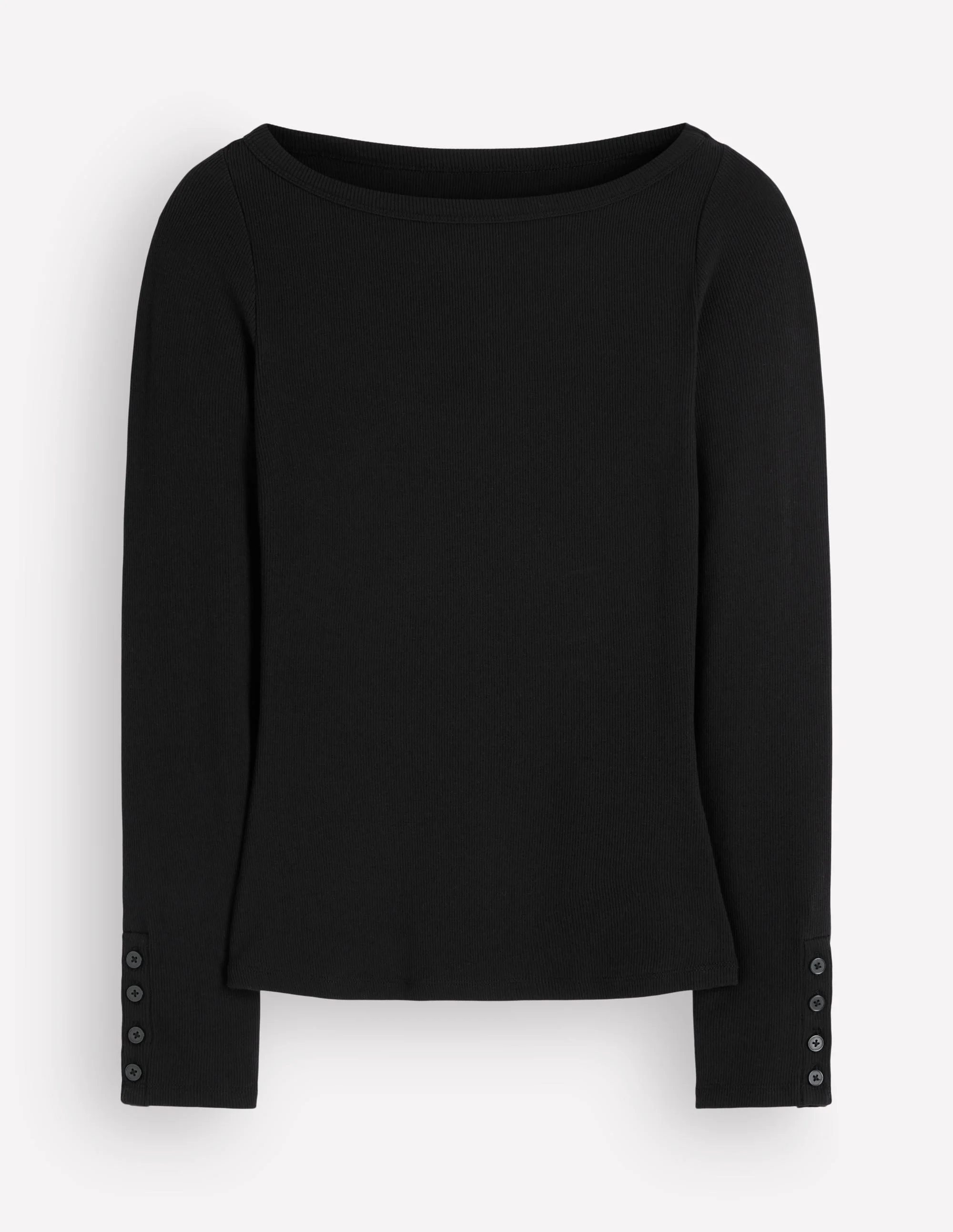 Button Cuff Ribbed Boatneck-Black - 1