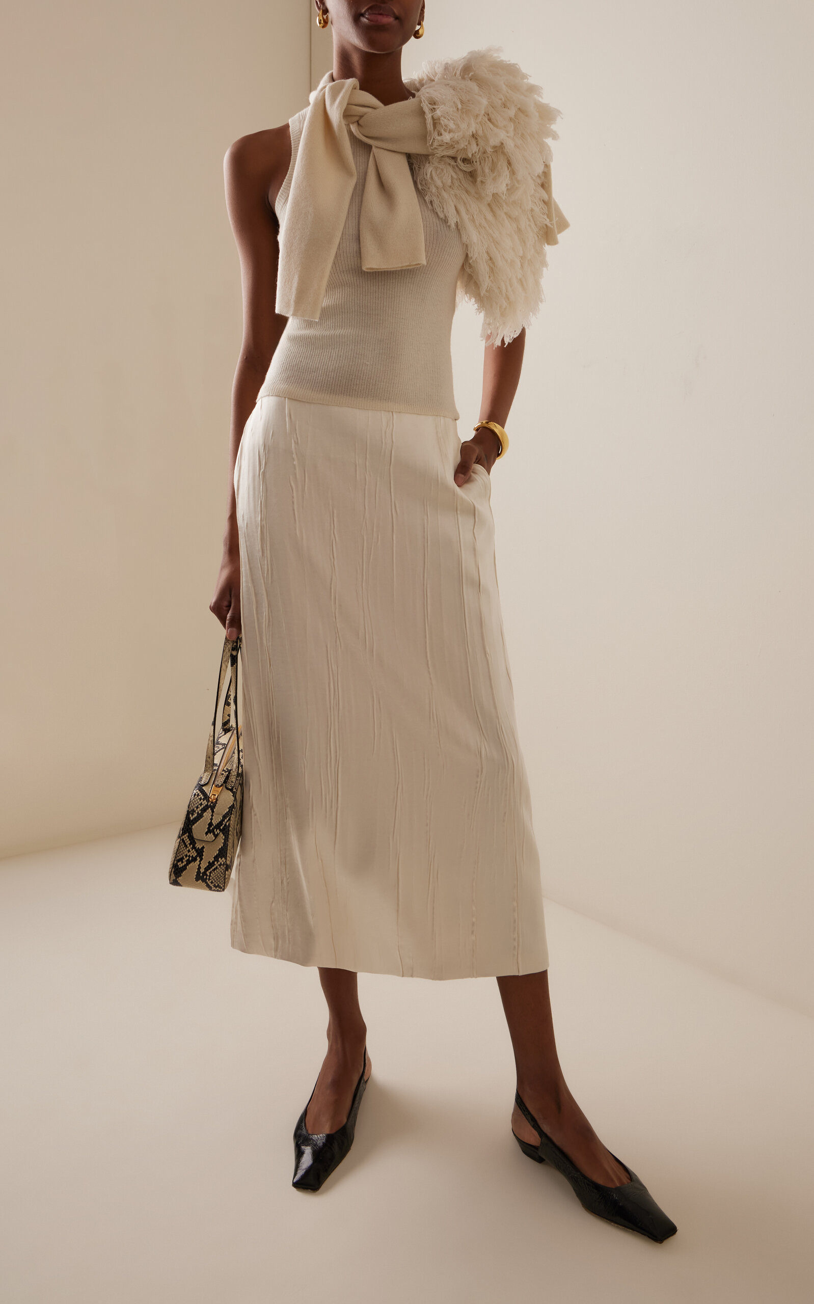The Tierney Textured Satin Midi Skirt ivory - 2