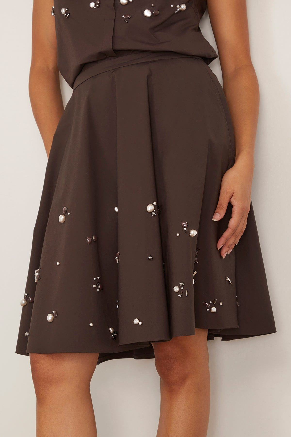 Poplin Power Skirt in Chocolate - 3