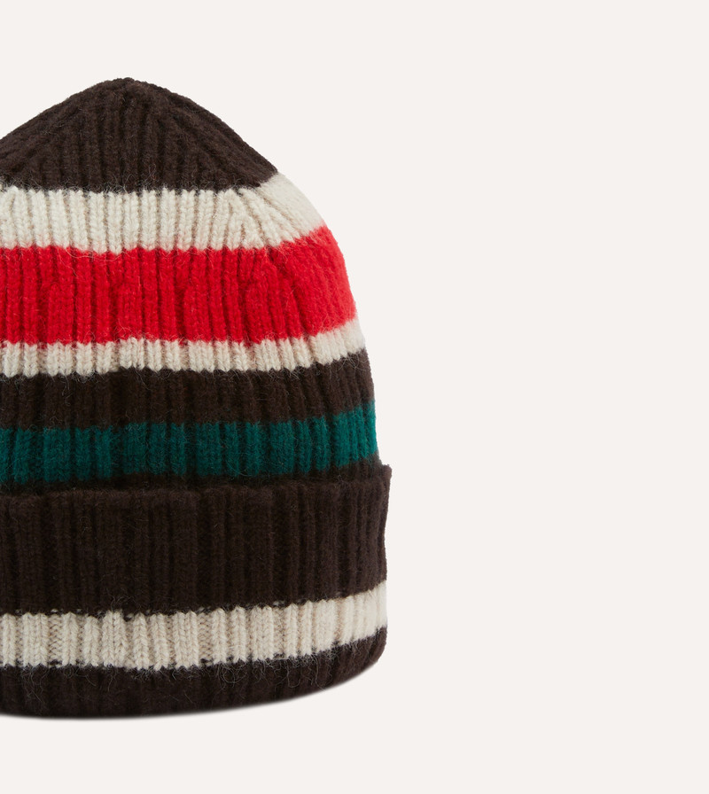 Brown, Ecru and Red Multi Stripe Geelongora Ribbed Knit Cap 3