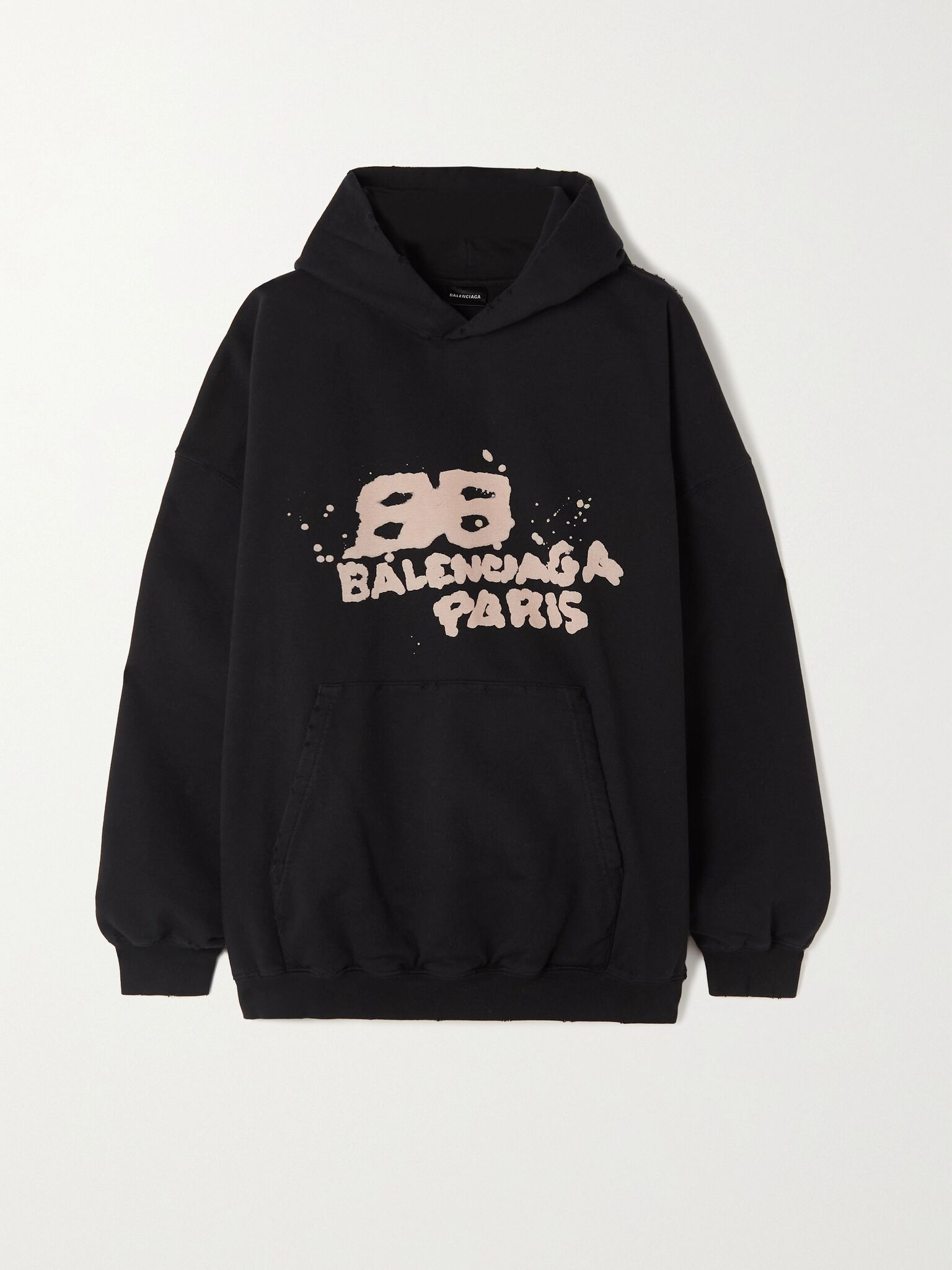 Oversized printed cotton-blend jersey hoodie Black - 1