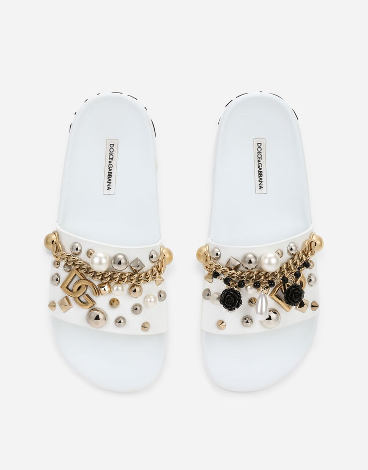 Rubber beachwear sliders with embroidery - 4