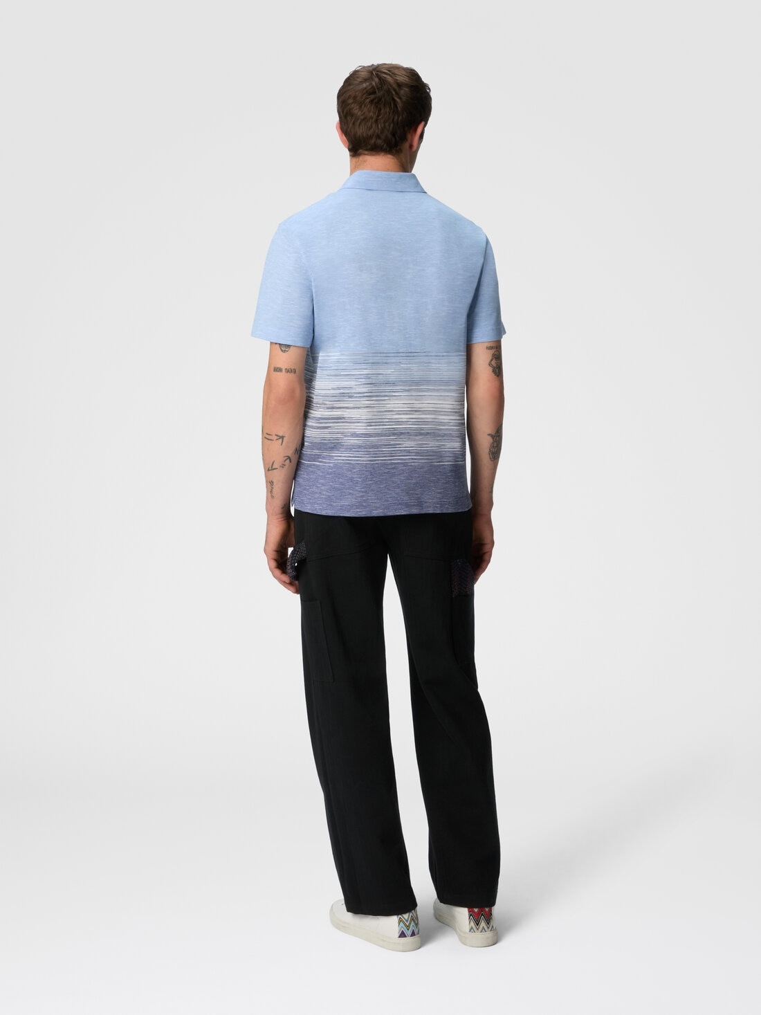 Slub cotton and linen polo shirt with zigzag embroidery - 3