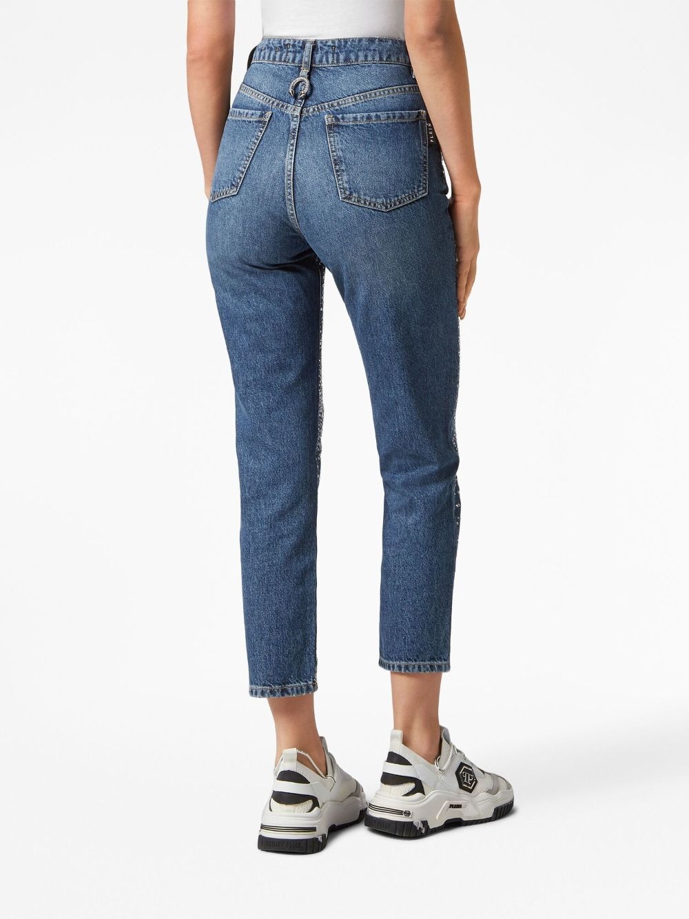 crystal-embellished distressed-denim trousers - 4