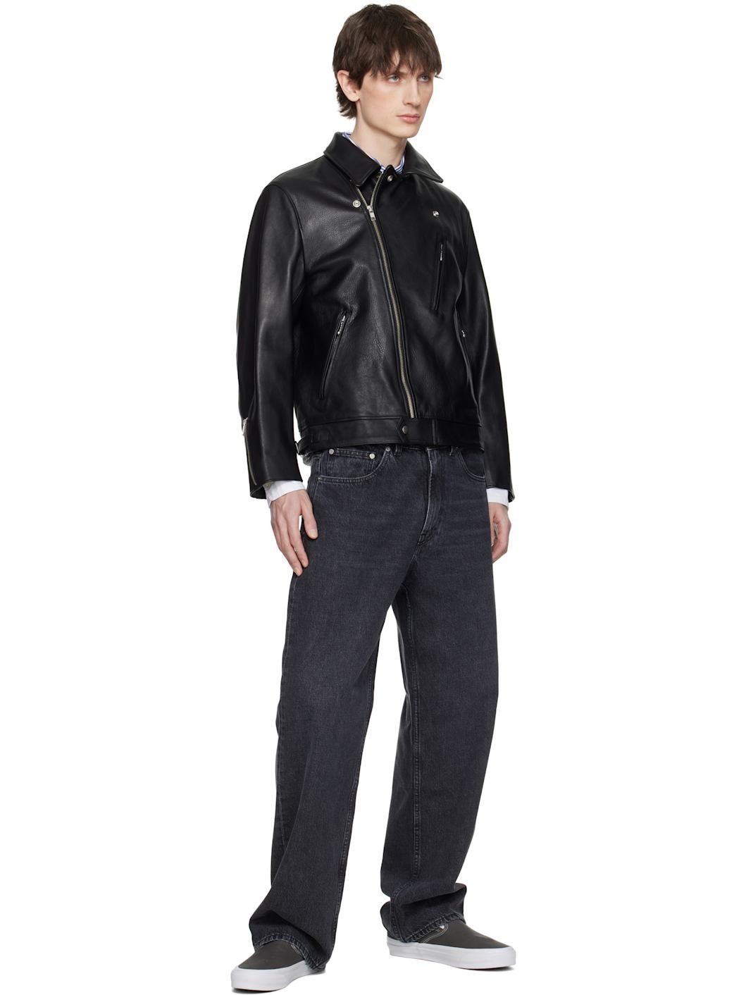 Black Double Riders Leather Jacket - 4