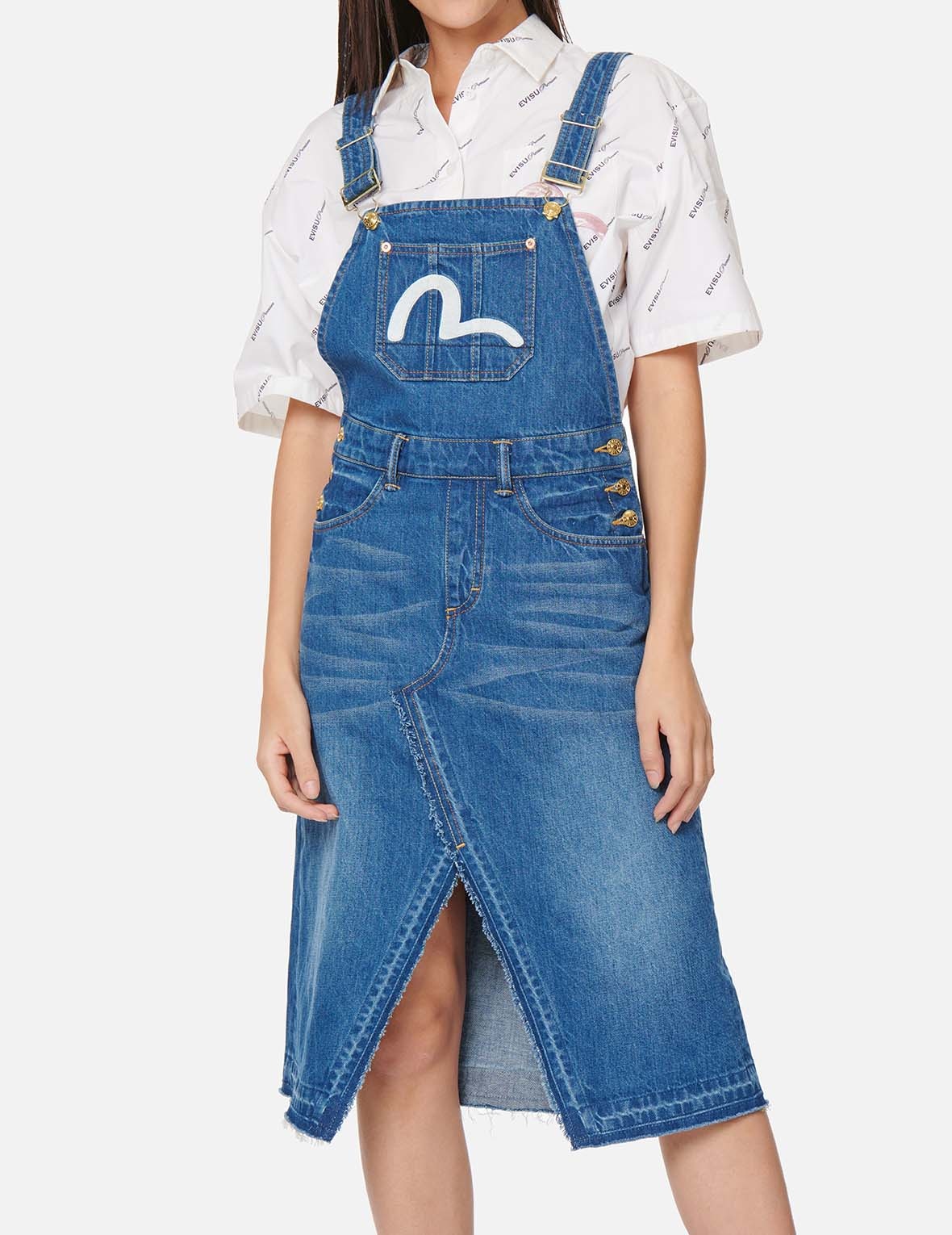 SEAGULL EMBROIDERED DENIM DUNGAREE DRESS - 7