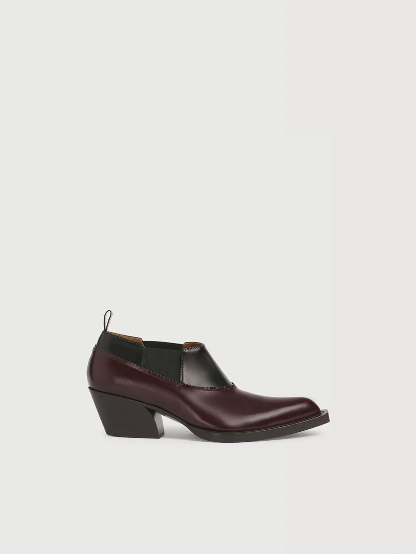 BURGUNDY LEATHER COWBOY LOW-CUT BOOT - 1