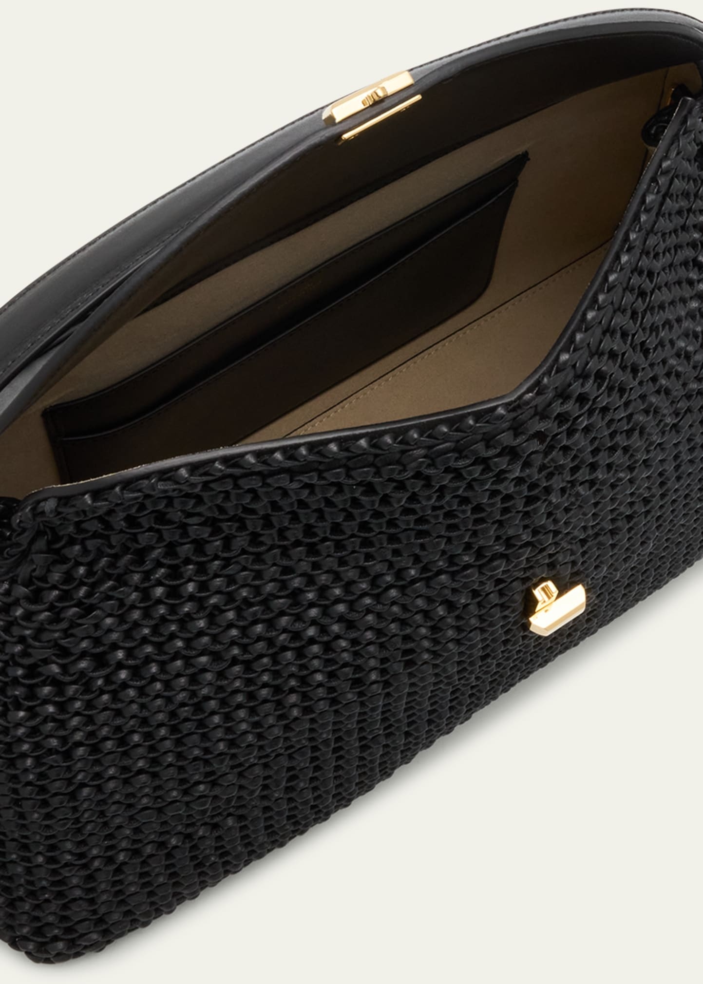 T Lock Woven Leather Top-Handle Bag - 4