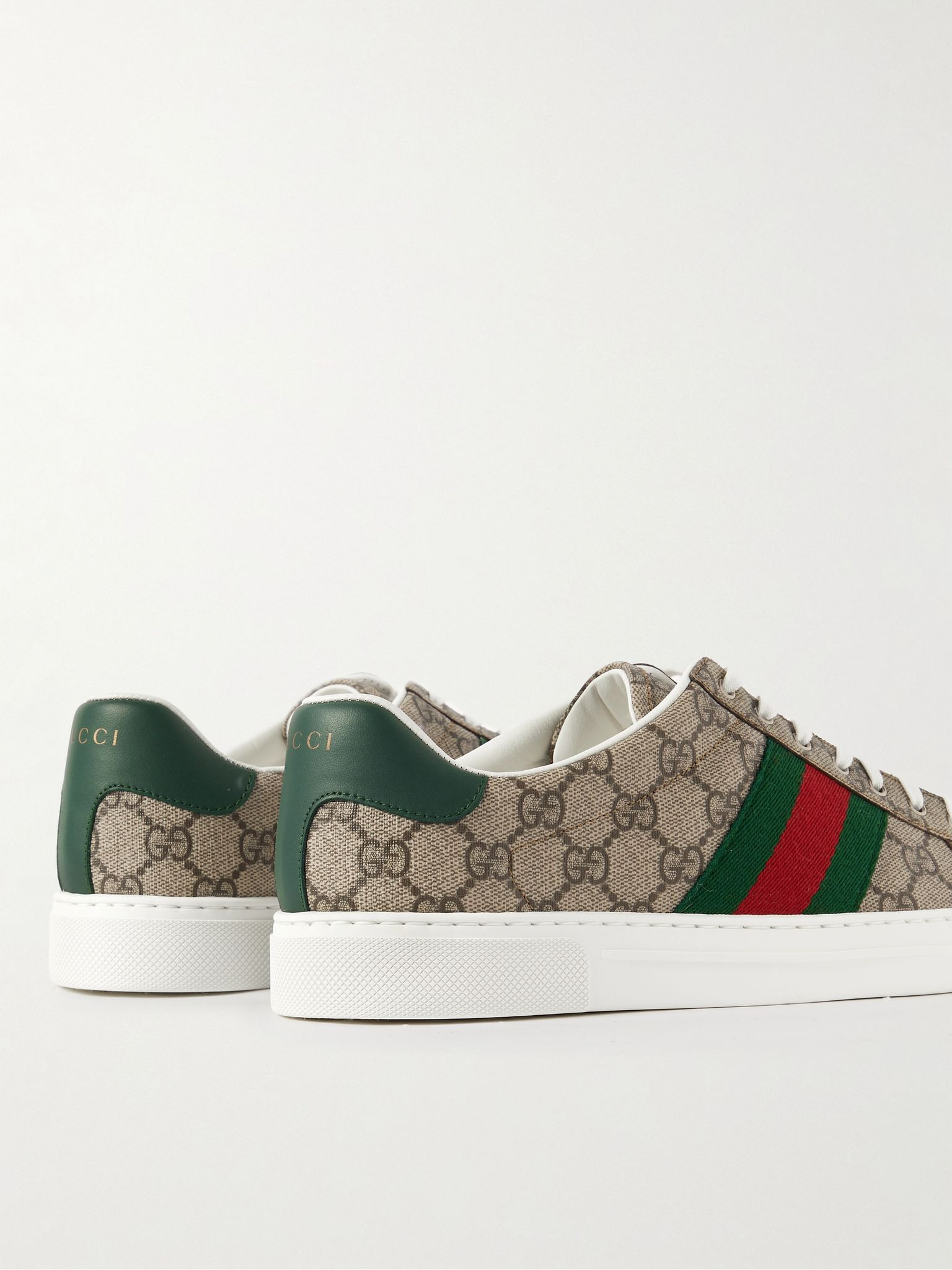 Ace Leather and Webbing-Trimmed Monogrammed Canvas Sneakers Brown - 5