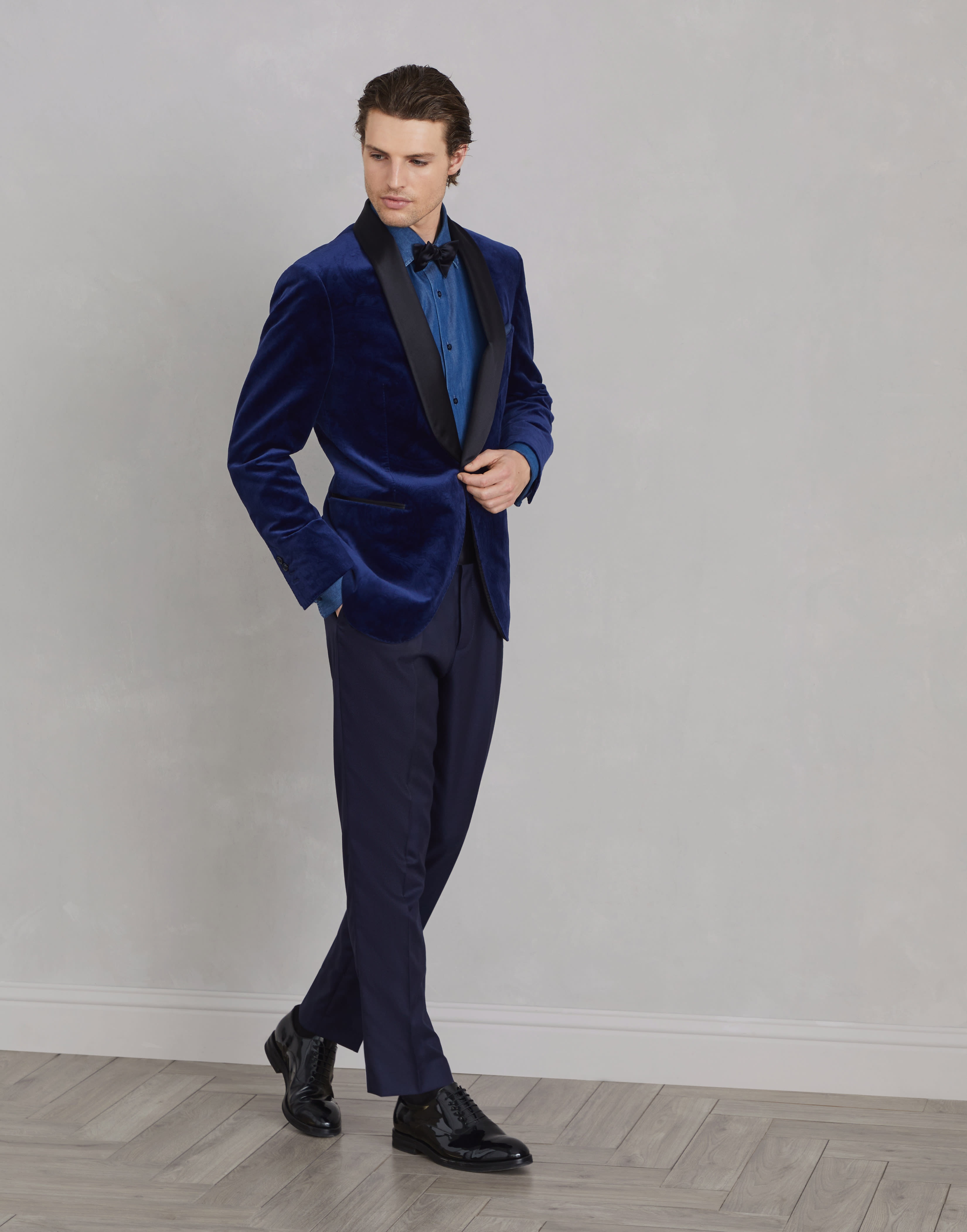 Lightweight denim slim fit tuxedo shirt with spread collar - 5