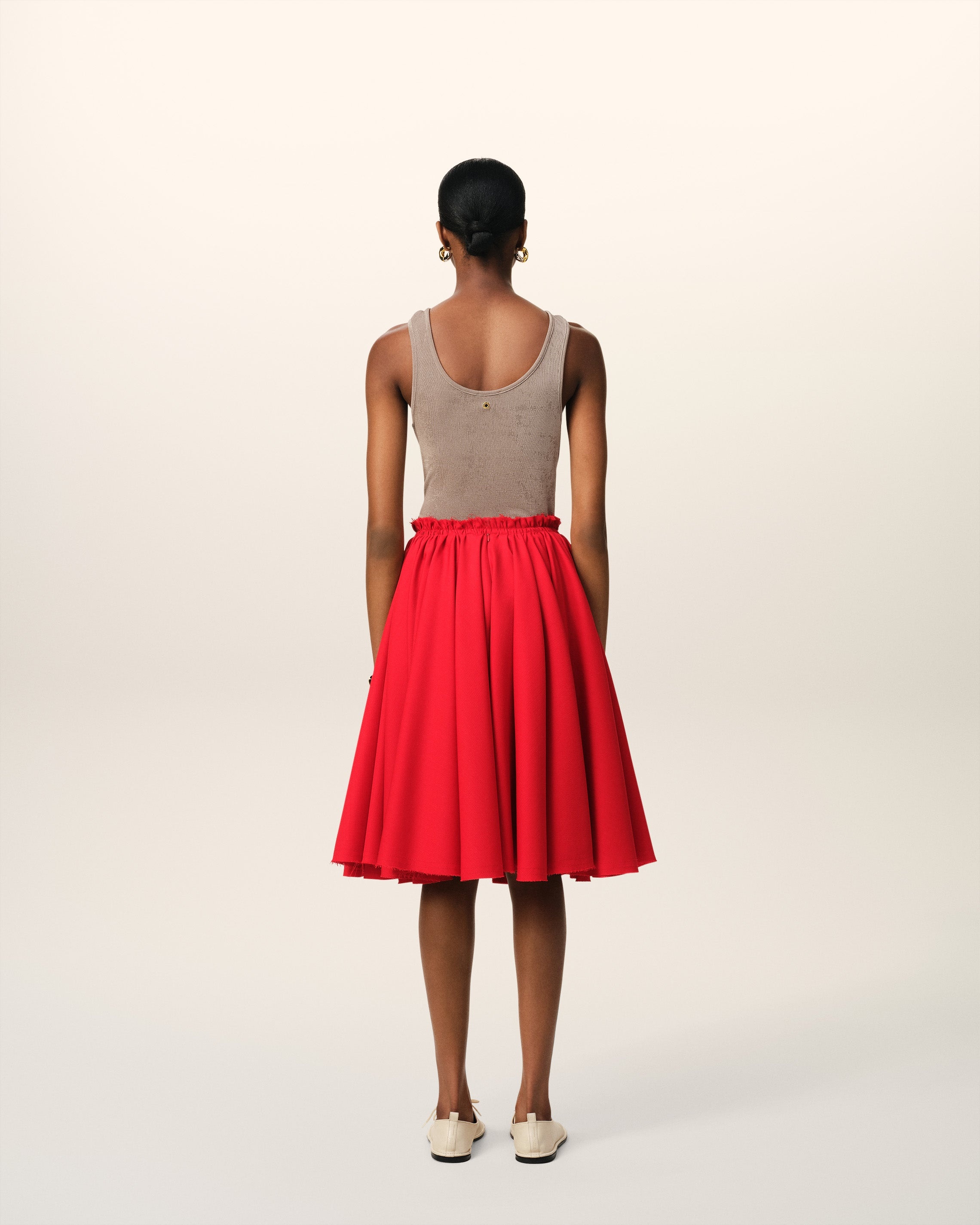 RED WOOL SKIRT WITH GODETS - 4