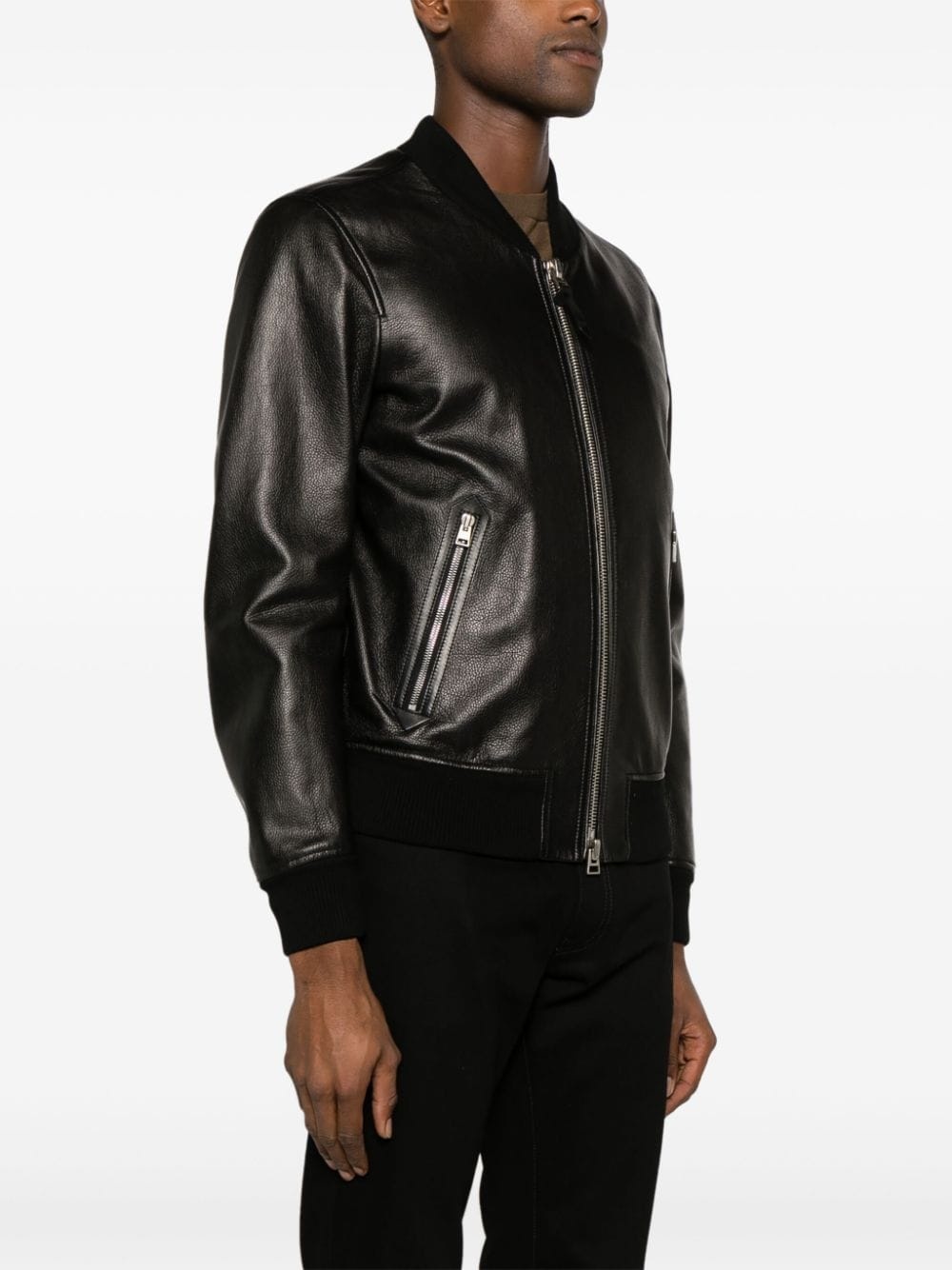 grained-leather bomber jacket - 3