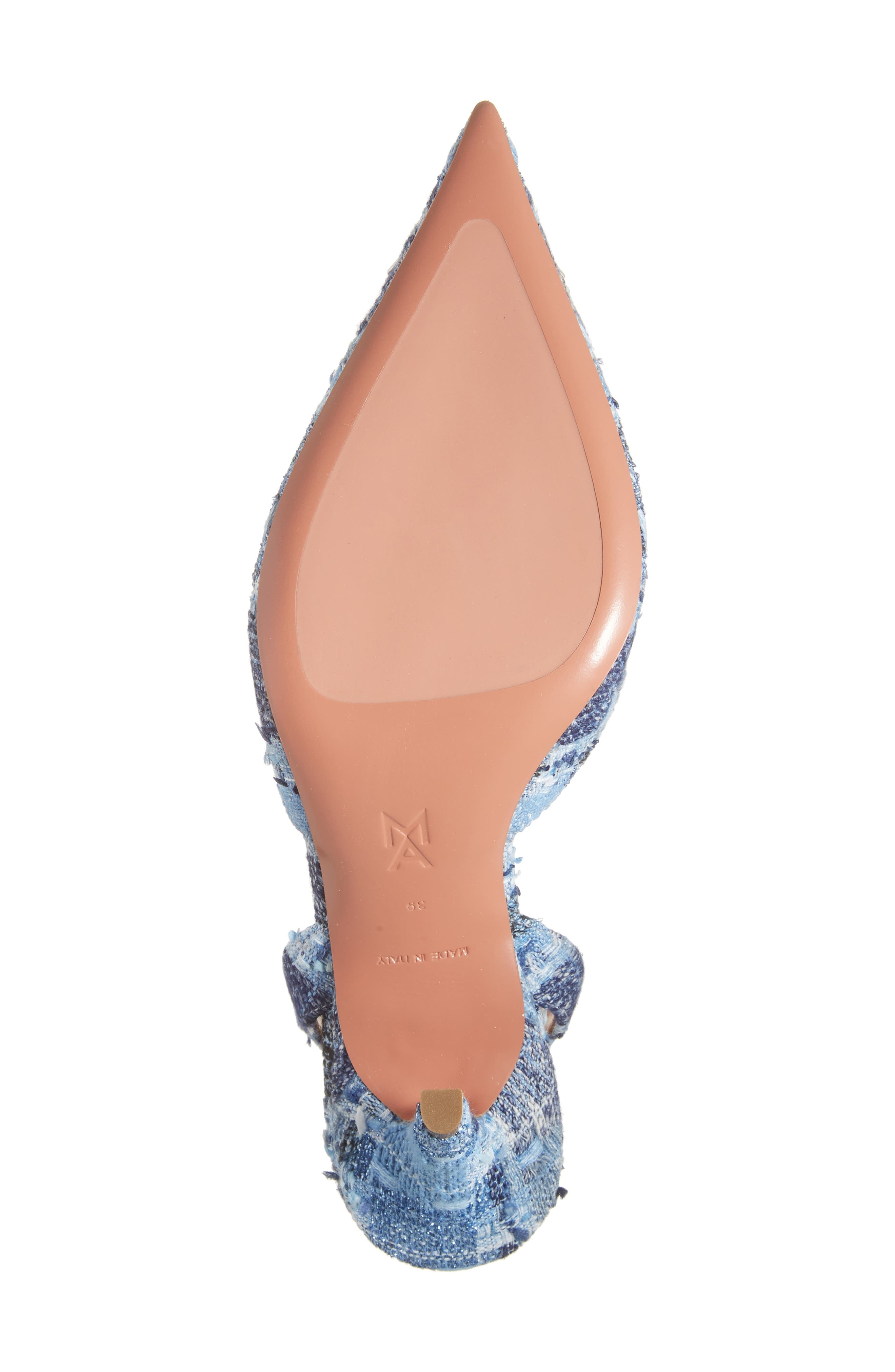 Amina Muaddi Camelia Crystal Buckle Pointed Toe Slingback Pump in Tweed Blue White Buckle at Nordstr - 6