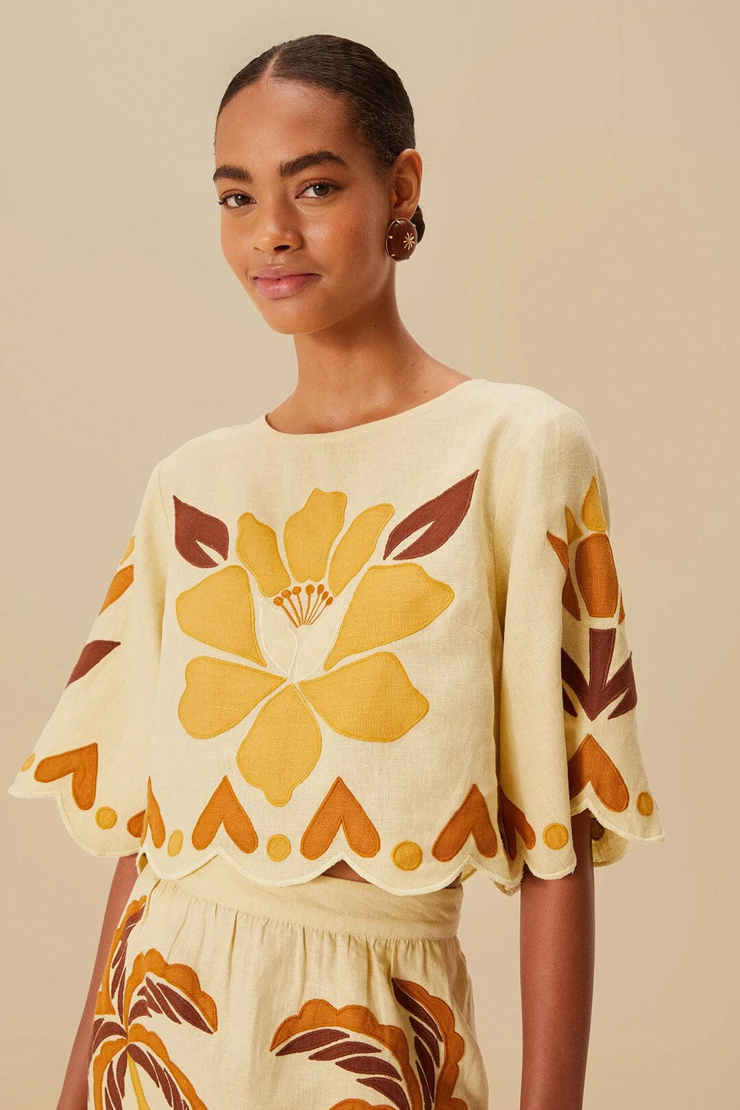 Sand Summer Cutwork Euroflax™ Premium Linen Blouse - 1