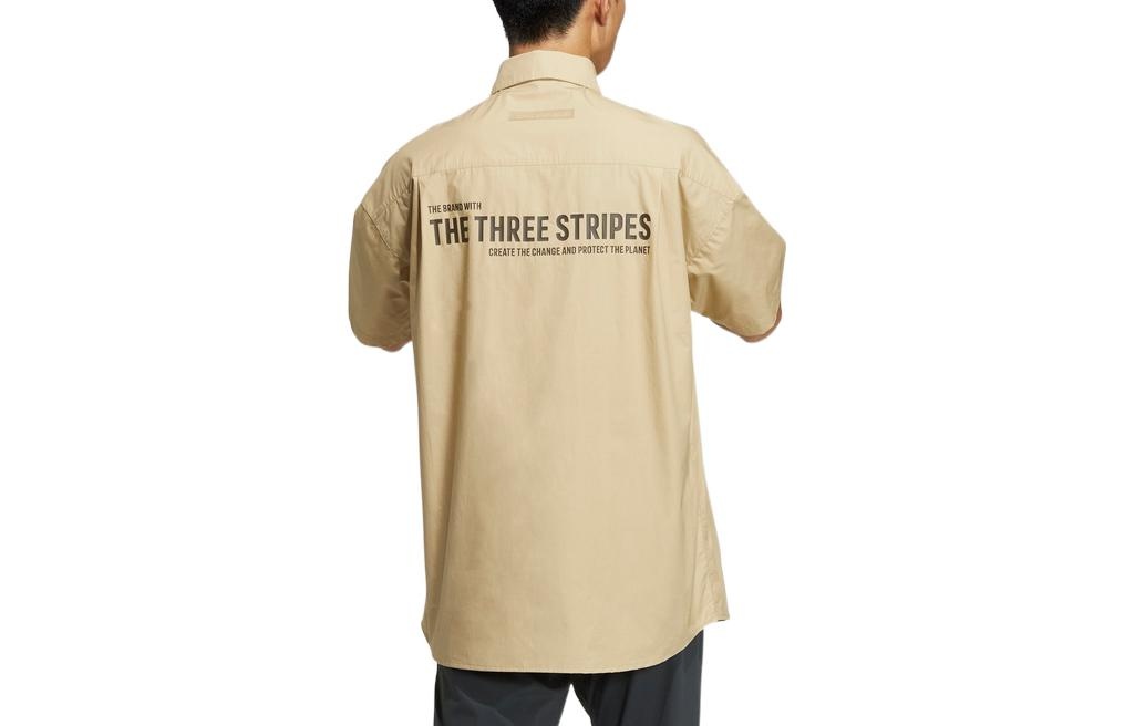 Men's adidas Back Alphabet Printing Pattern Lapel Short Sleeve Khaki Shirt HZ7032 - 2