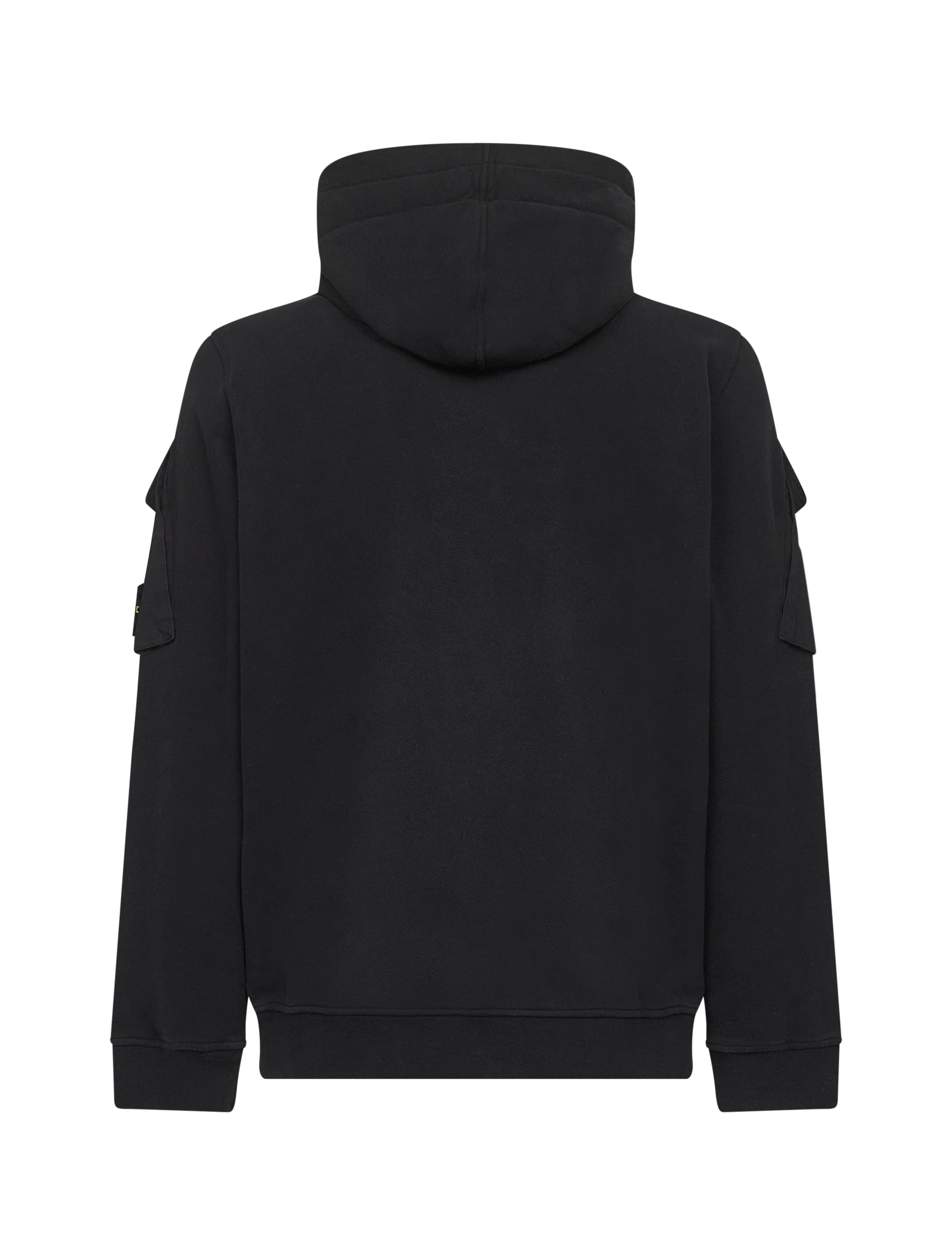 Stone Island Men Black Brushed Organic Cotton Fleece Zip-Up Hoodie - 2