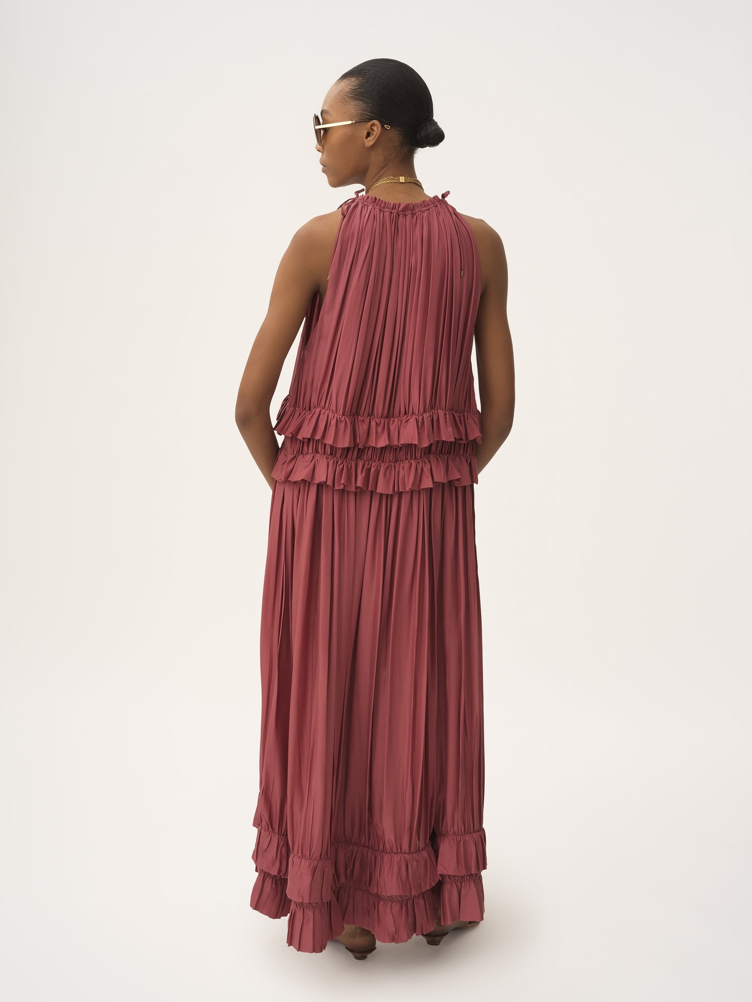 SLEEVELESS LONG DRESS IN WASHED SILK PONGÉ - 5