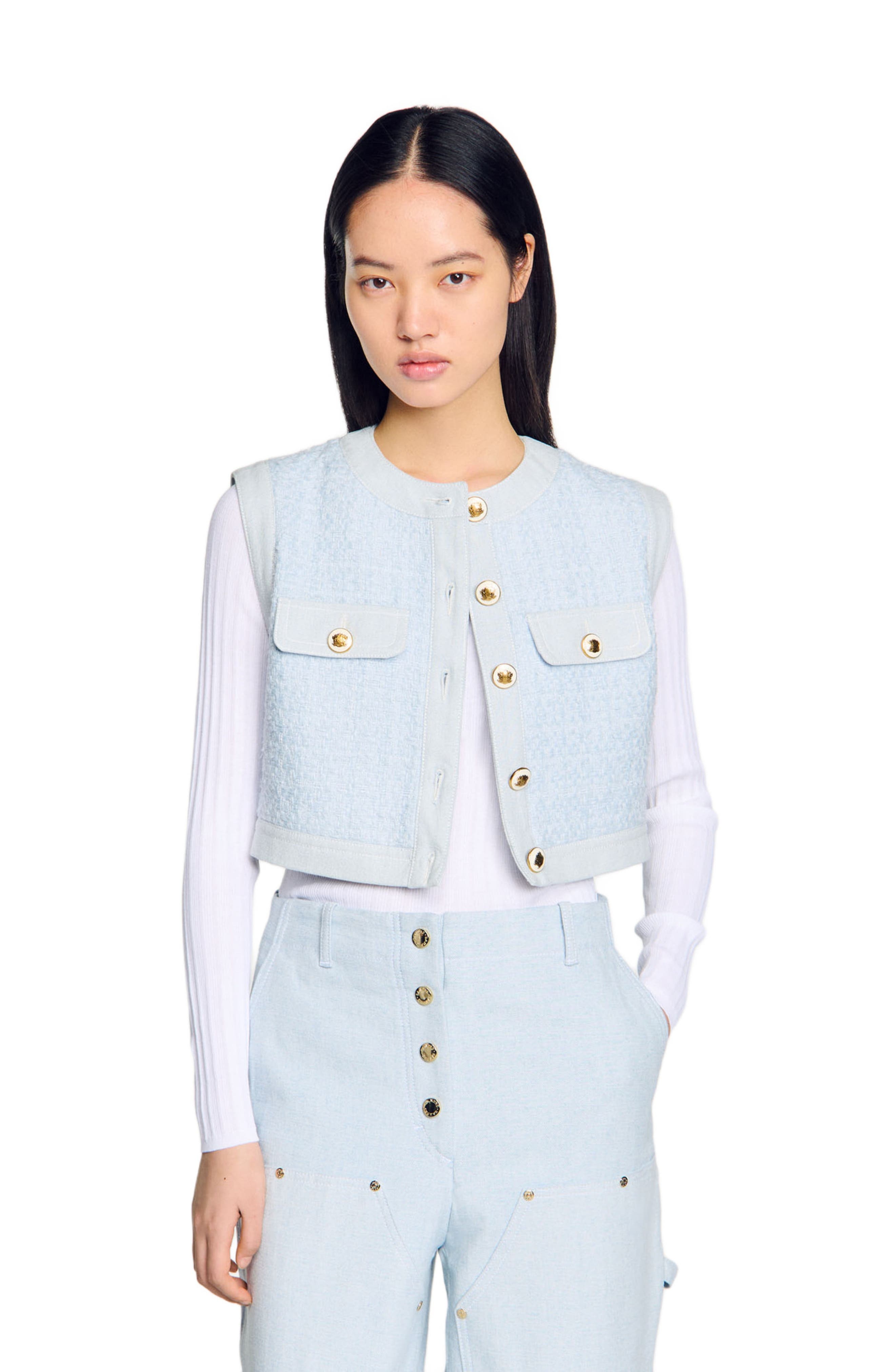 SANDRO Ribbed sweater with Tunisian collar in White at Nordstrom - 3