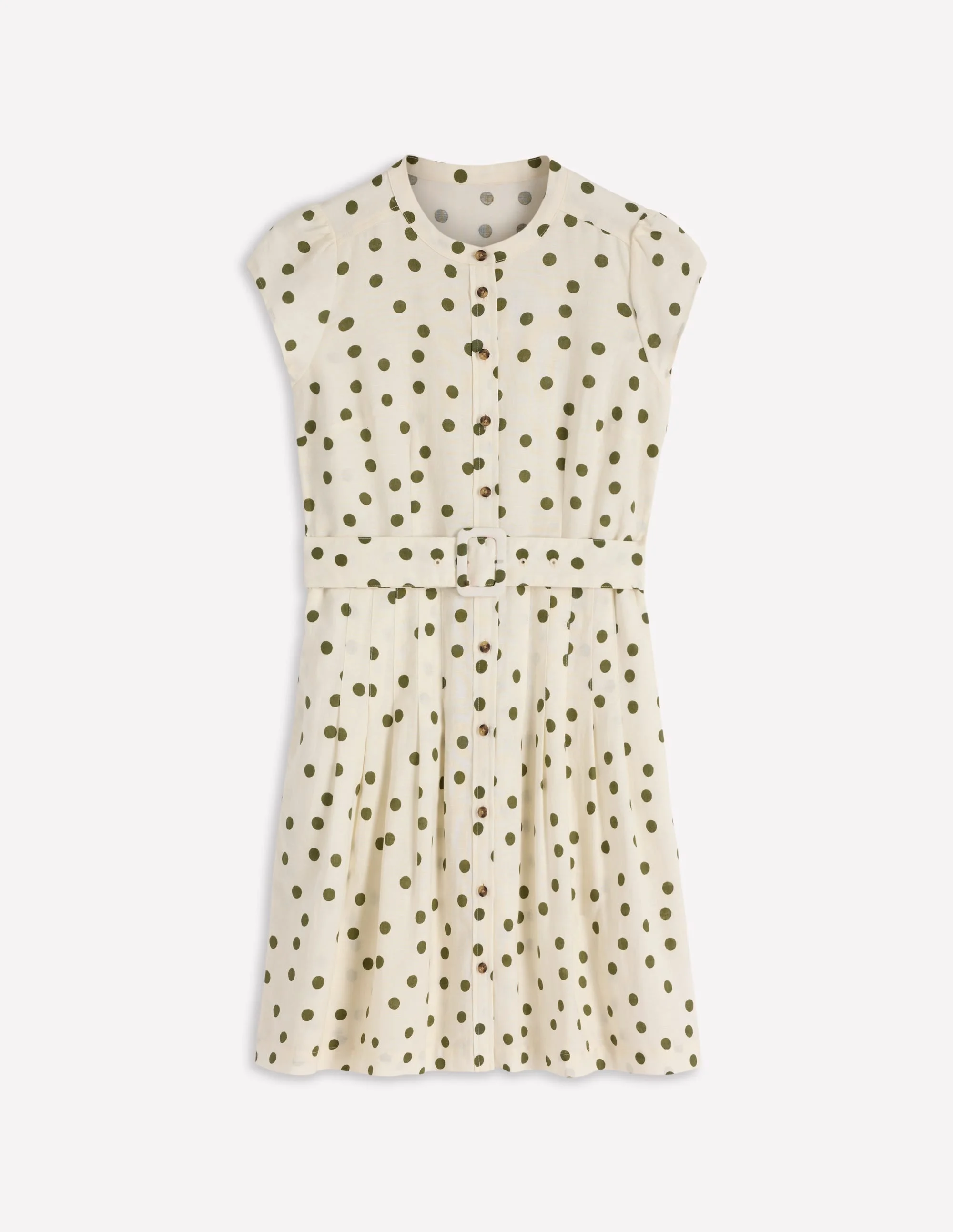 Arabella Short Linen Dress-Ivory Painted Dot Spaced - 1