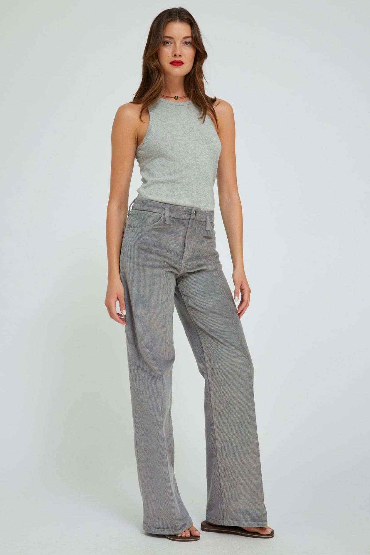 GREY CORDUROY WIDE LEG TROUSERS - 2