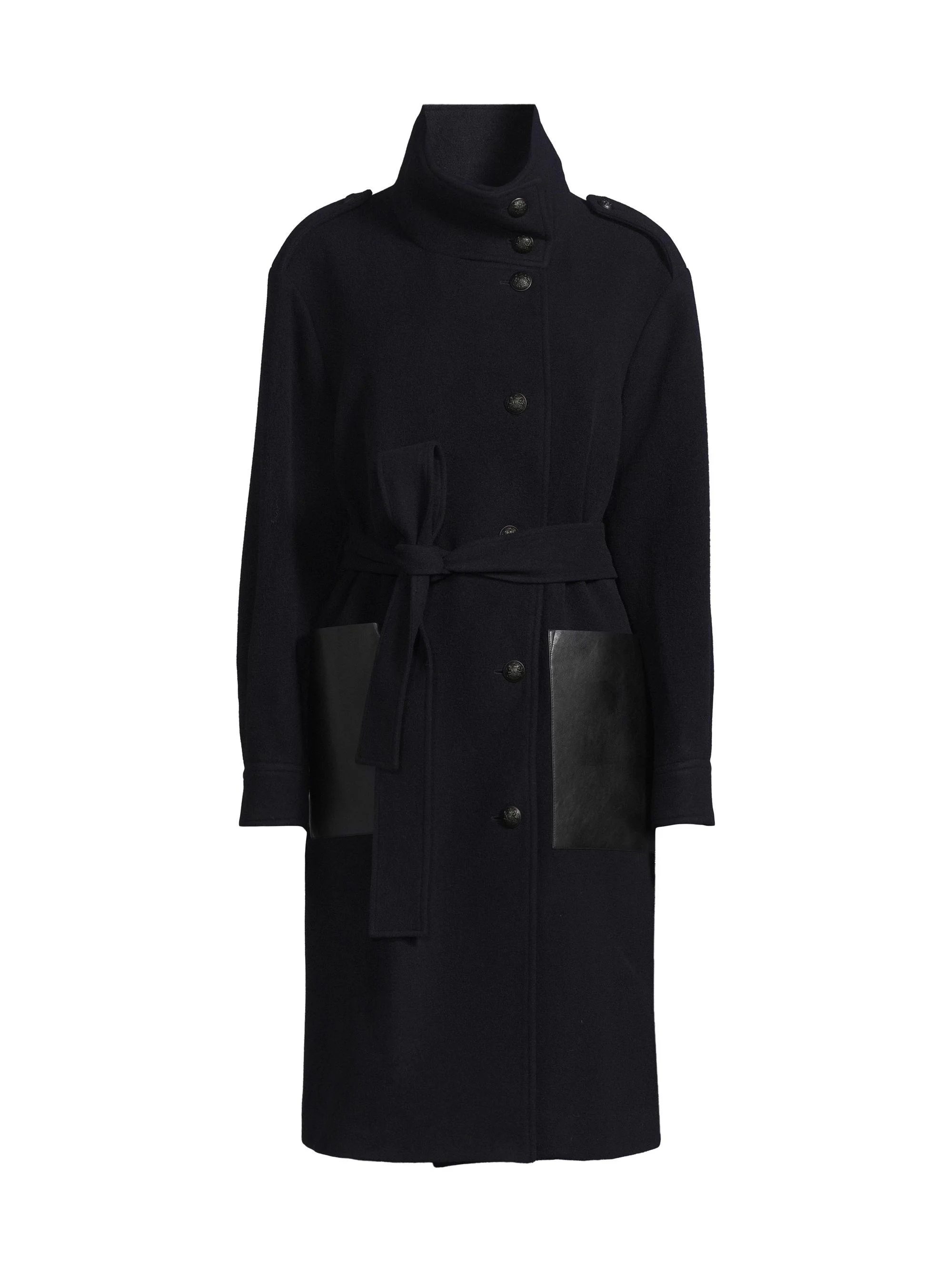 Women's Monet Faux Leather-Pocket Wool Coat - Navy - 1
