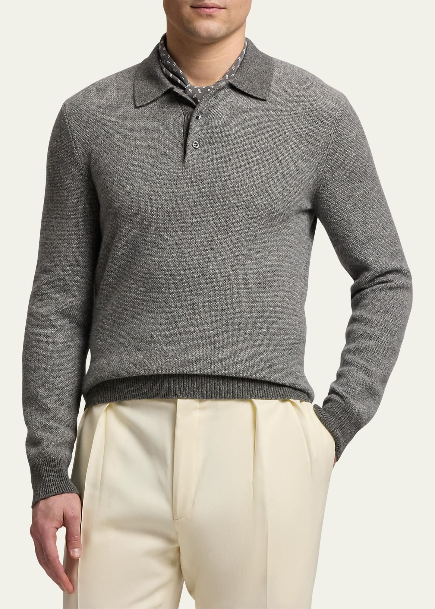 Men's Cashmere Long-Sleeve Polo Sweater - 4