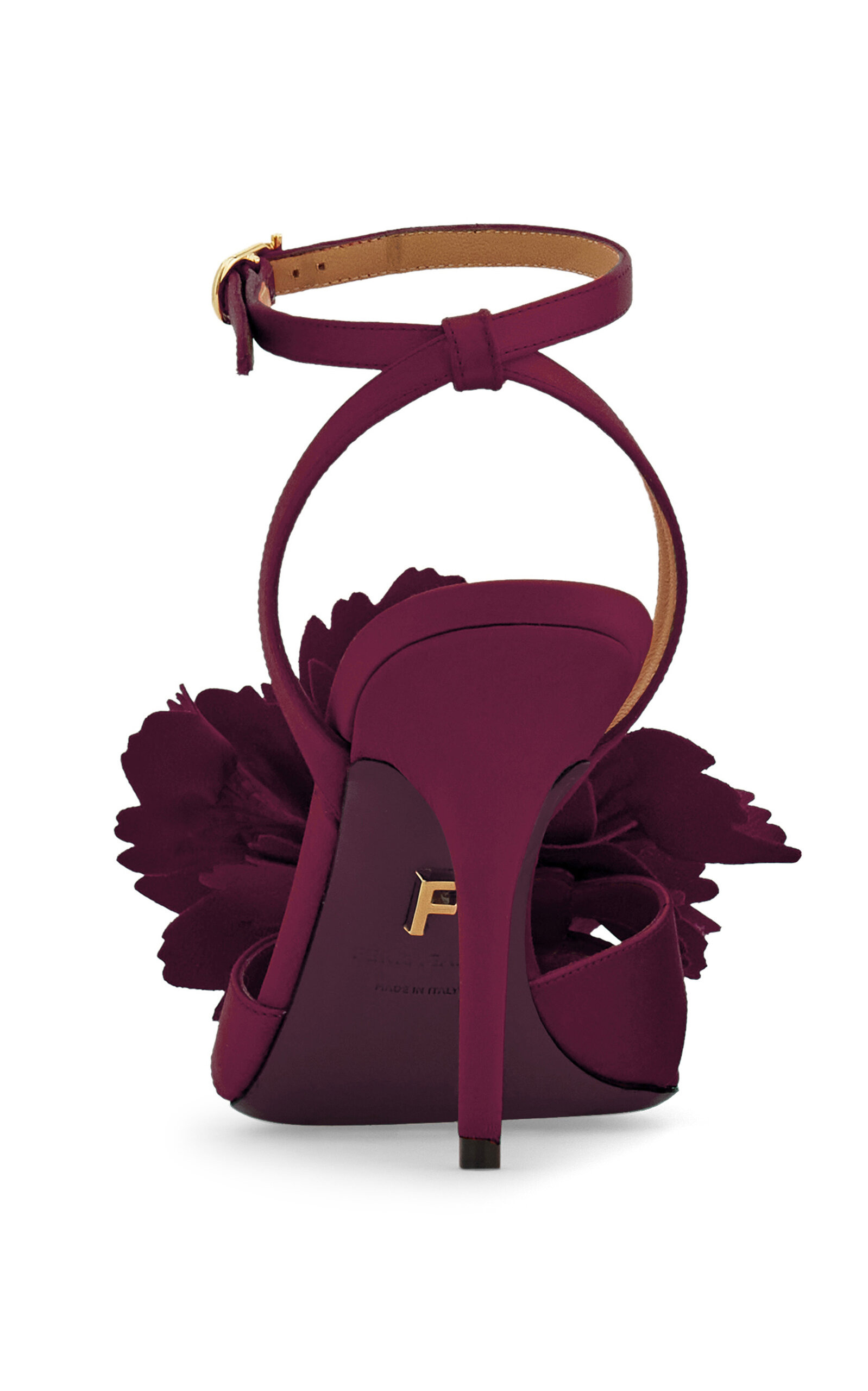 Ghilly Flower-Detailed Leather Sandals burgundy - 3