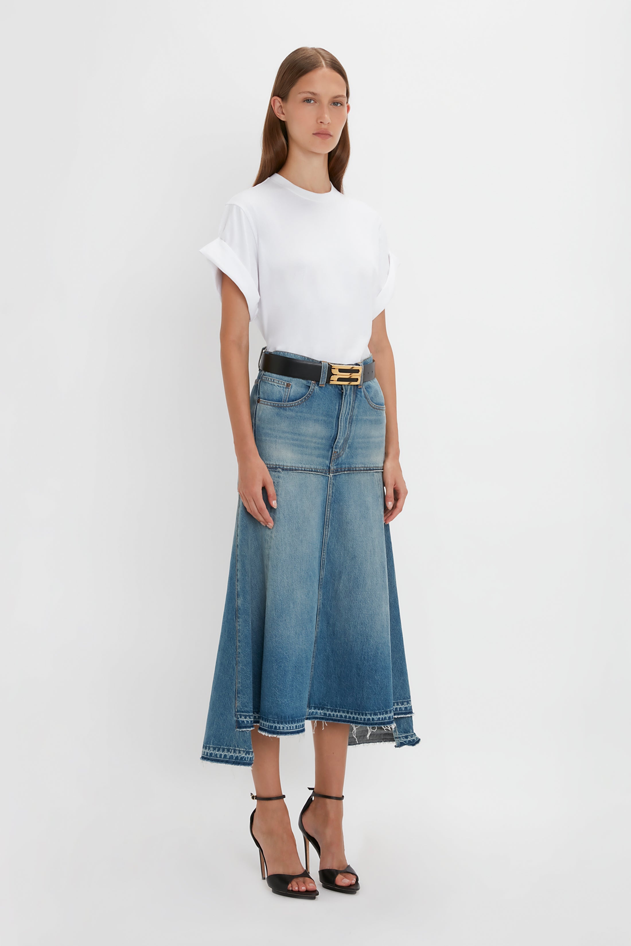 Patched Denim Skirt In Vintage Wash - 3