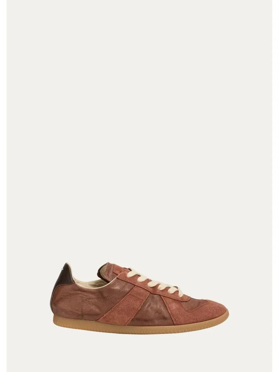 Replica Mixed Leather Low-Top Sneakers - 1