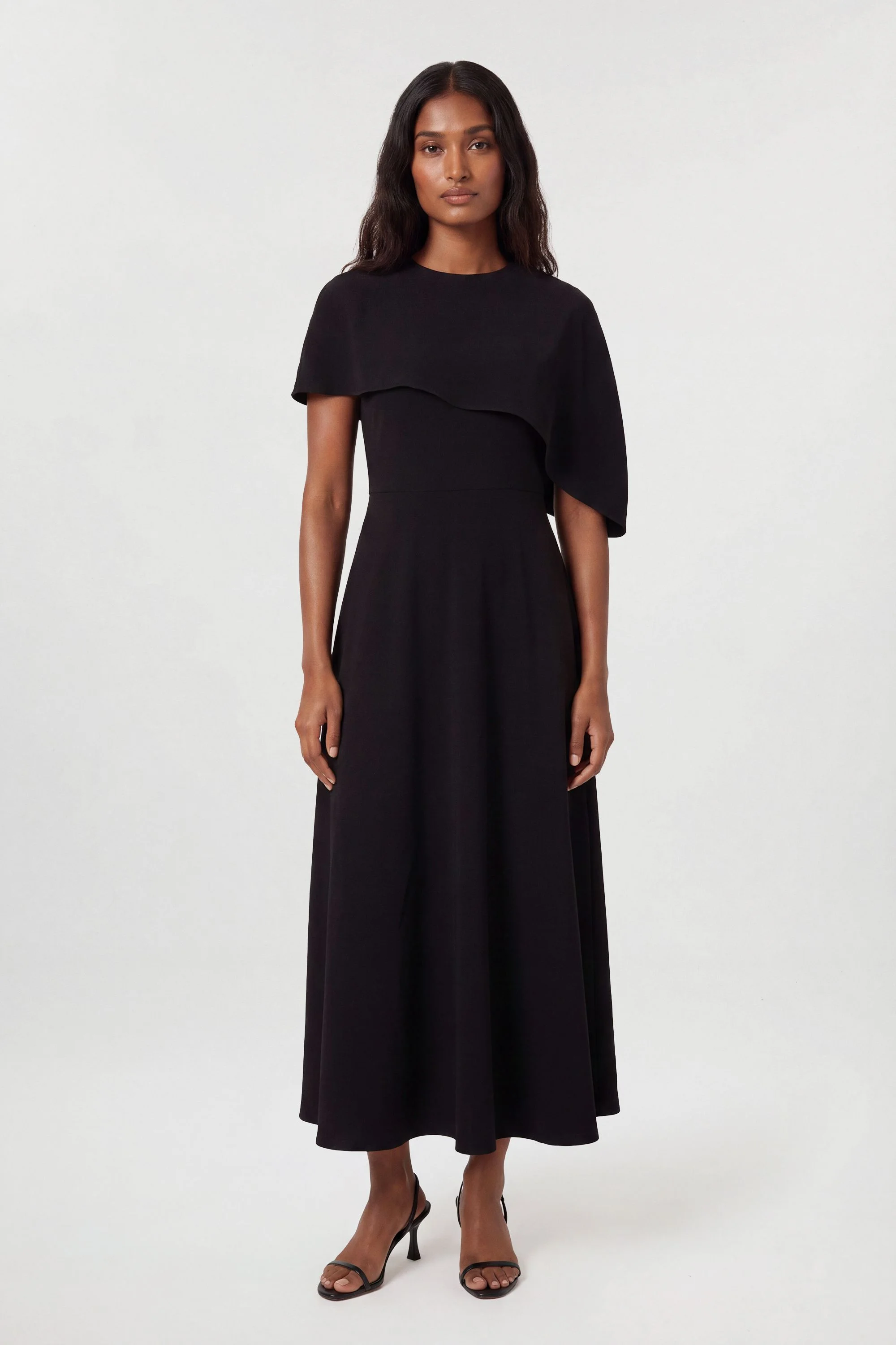 Soft Tailored Cape Detail Tailored Midi Dress - 1