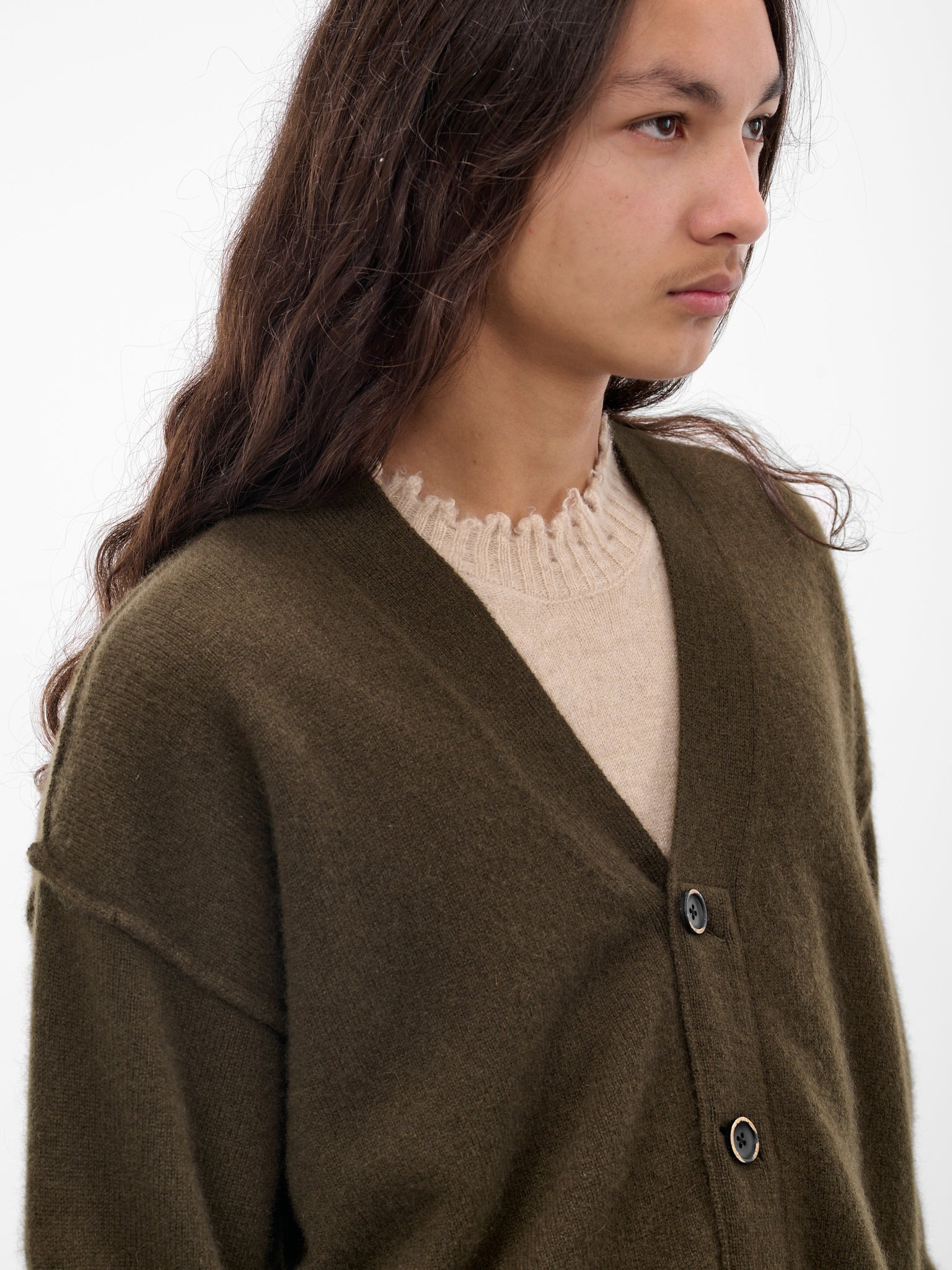 Green Cashmere Distressed Knit Cardigan - 4