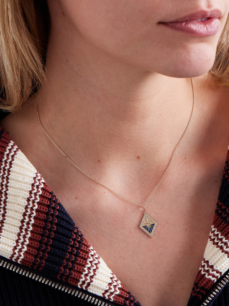 SYDNEY EVAN Sundial 14-karat Gold, Enamel And Diamond Necklace outlook