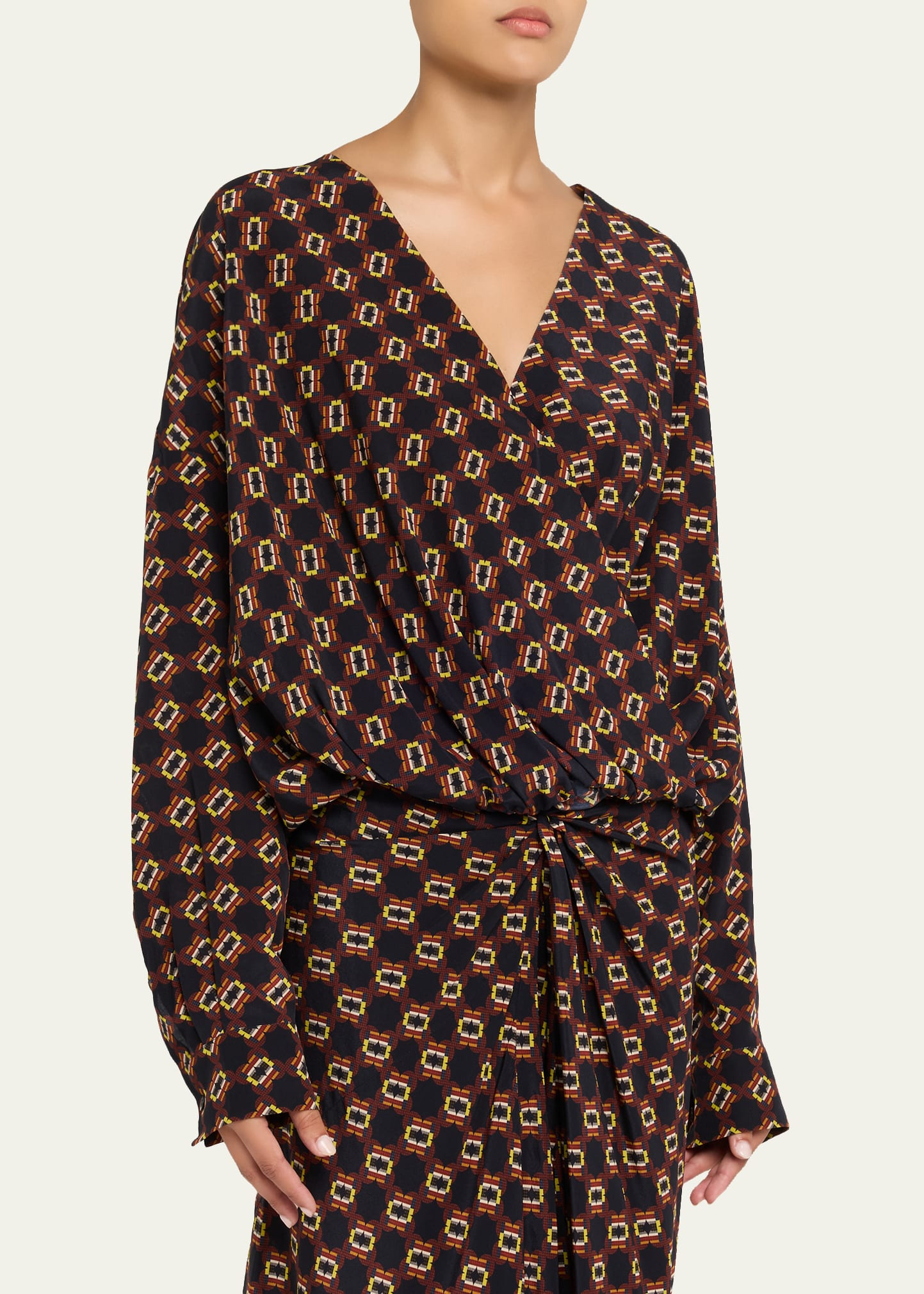 Camiel Printed Silk Long-Sleeve Wrap Top - 4
