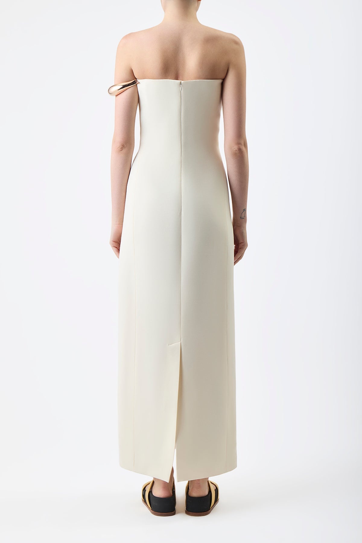 Anica Dress in Ivory Silk Wool Cady - 4