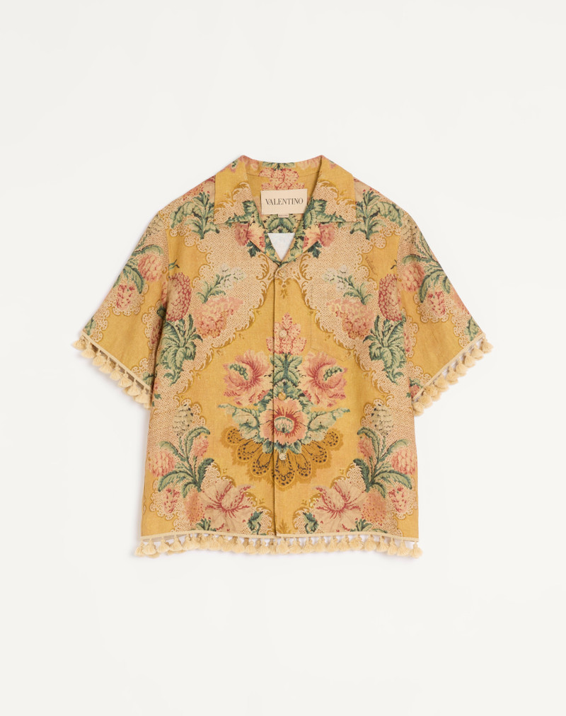 VALENTINO LINEN BOWLING SHIRT WITH APRES L'HIVER PRINT 1