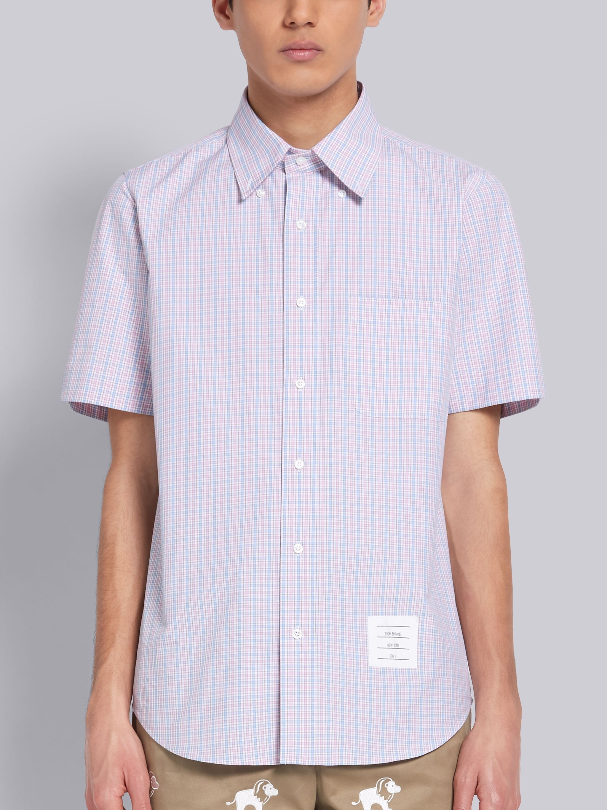 Tricolor Cotton Poplin Check Short Sleeve Shirt - 3