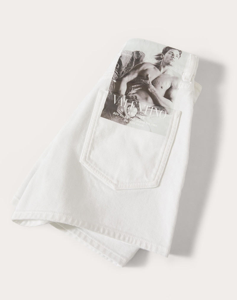 WHITE DENIM SHORTS WITH VALENTINO ARCHIVE 1985 PRINT 6
