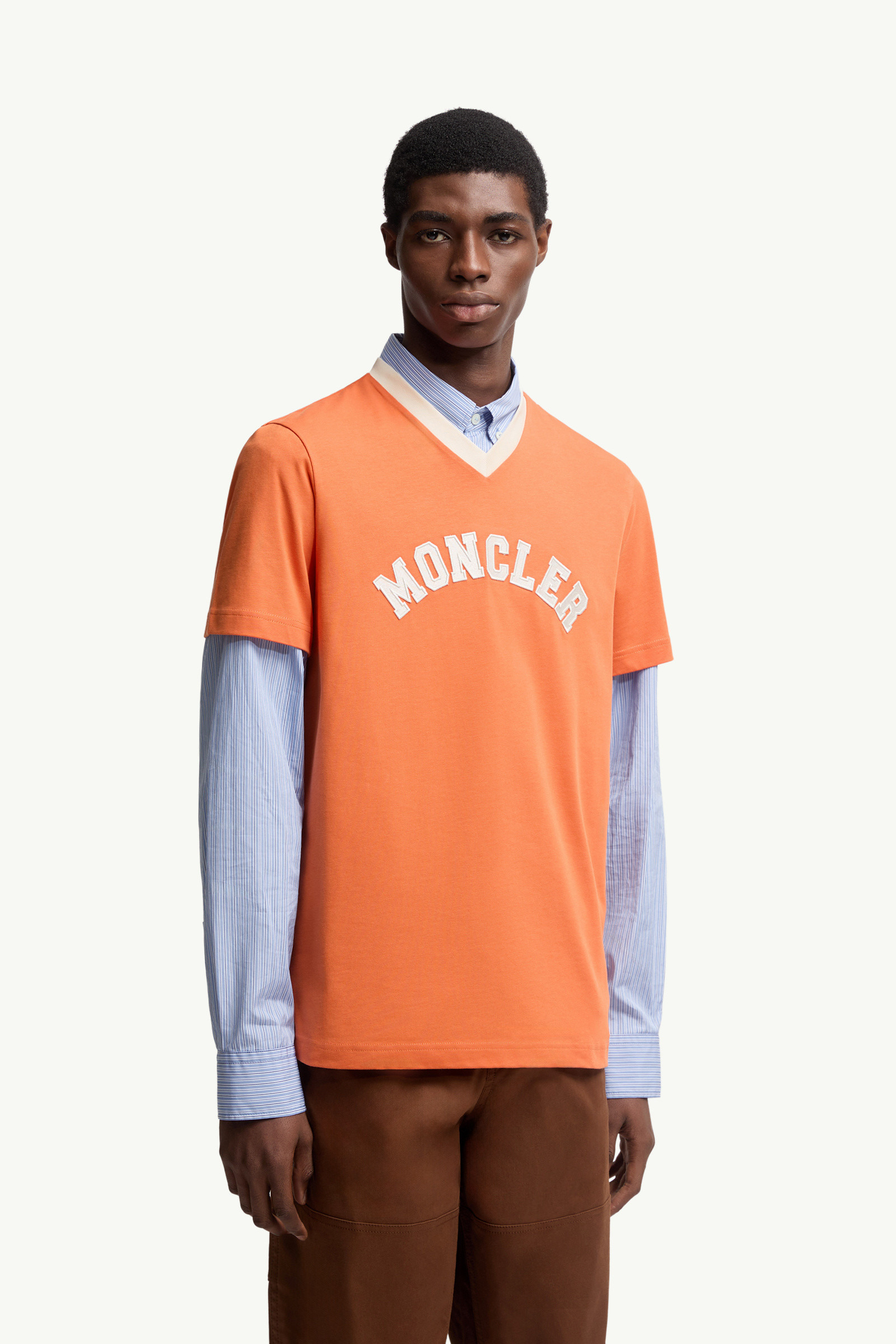 Embroidered Logo Cotton Piquet V-Neck T-Shirt - 3
